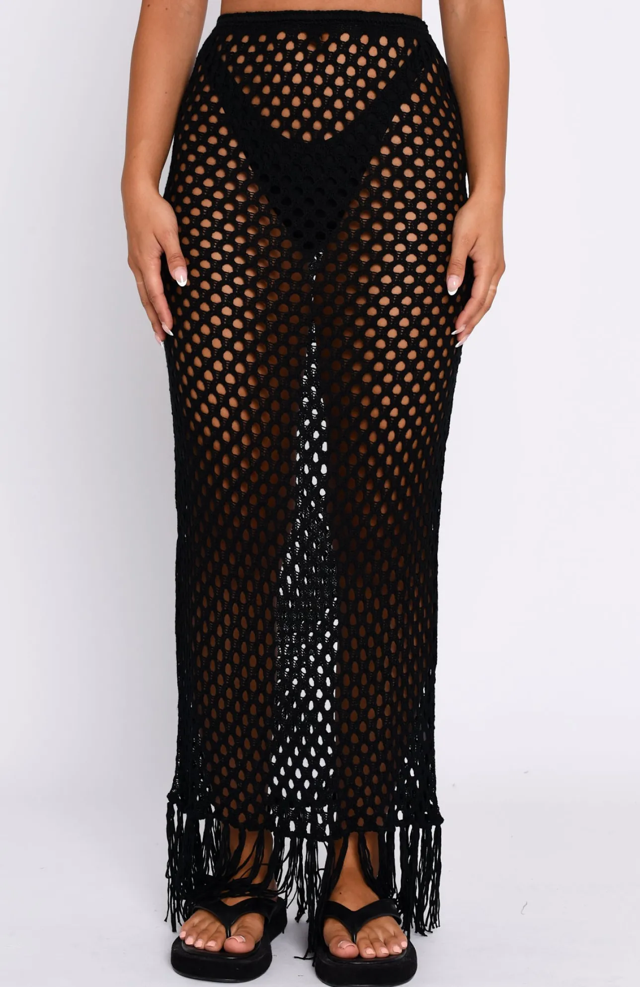 White Fox Boutique See Me Now Crochet Maxi Skirt black Online