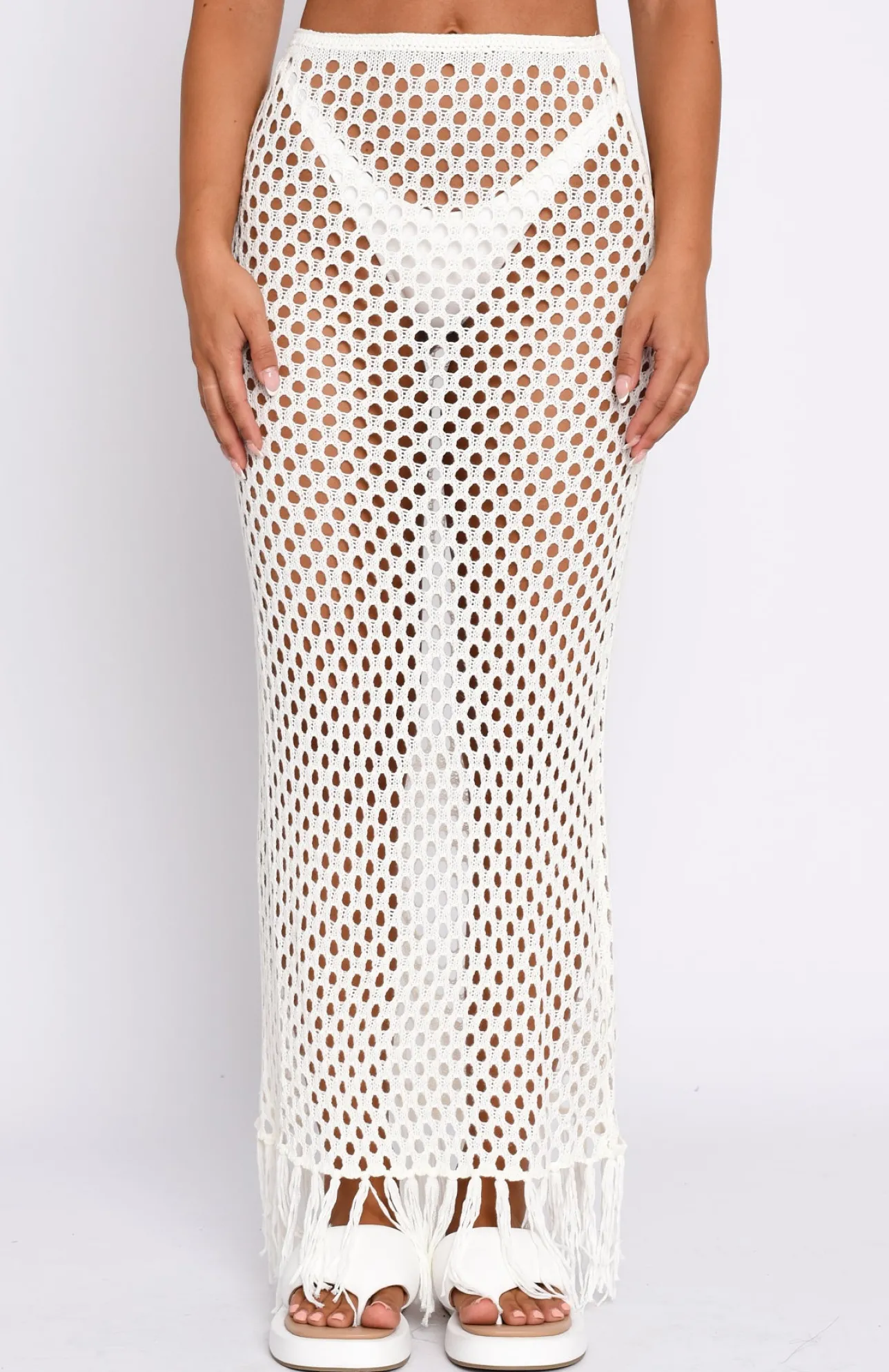White Fox Boutique See Me Now Crochet Maxi Skirt Off white Best