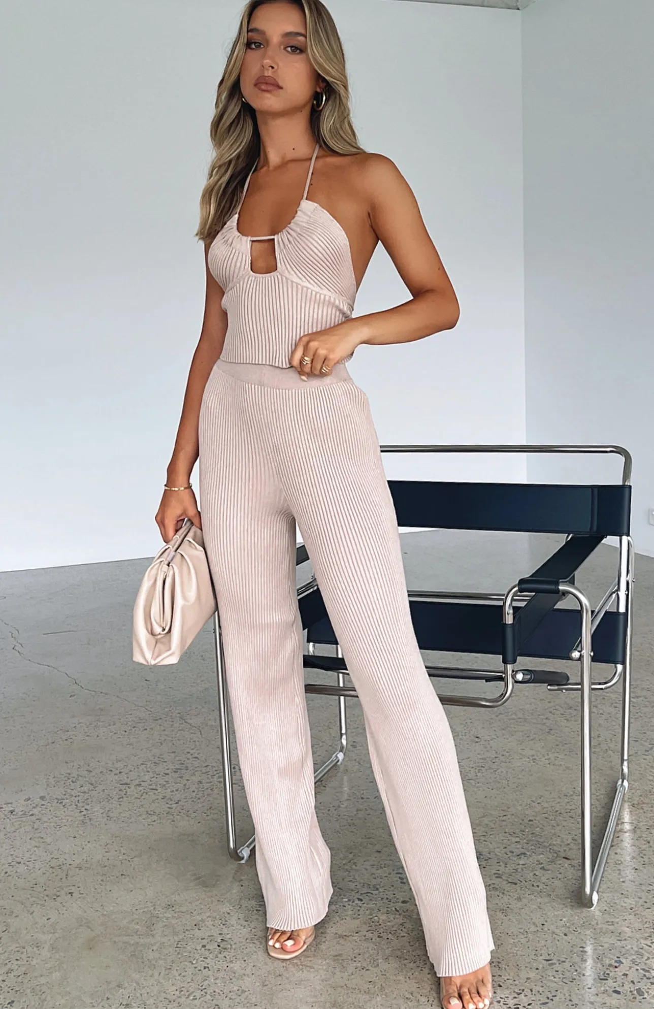 White Fox Boutique Serve The Look Knit Pants Taupe nude Fashion