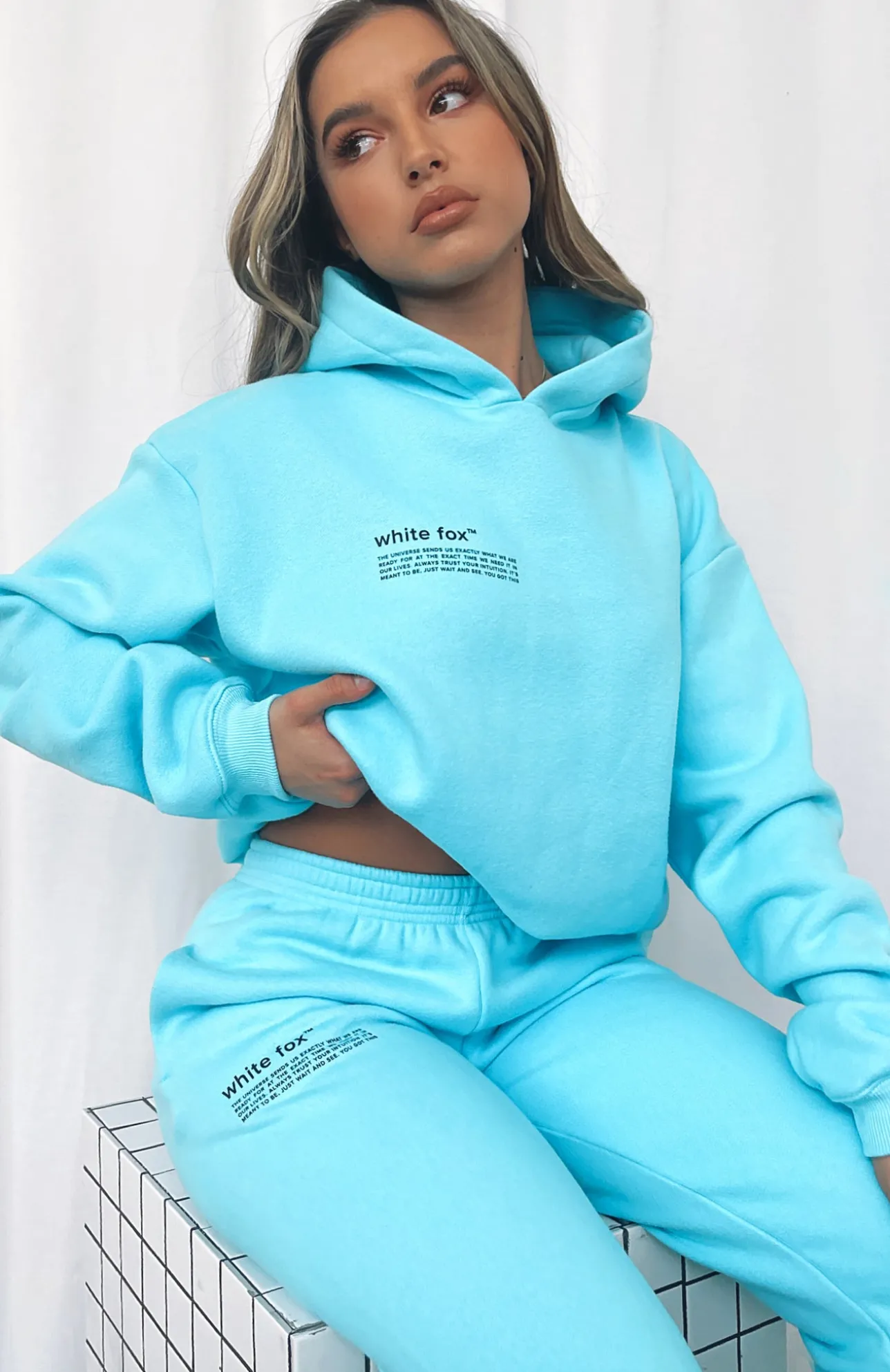 White Fox Boutique She's A Baddie Hoodie Arctic blue Best Sale