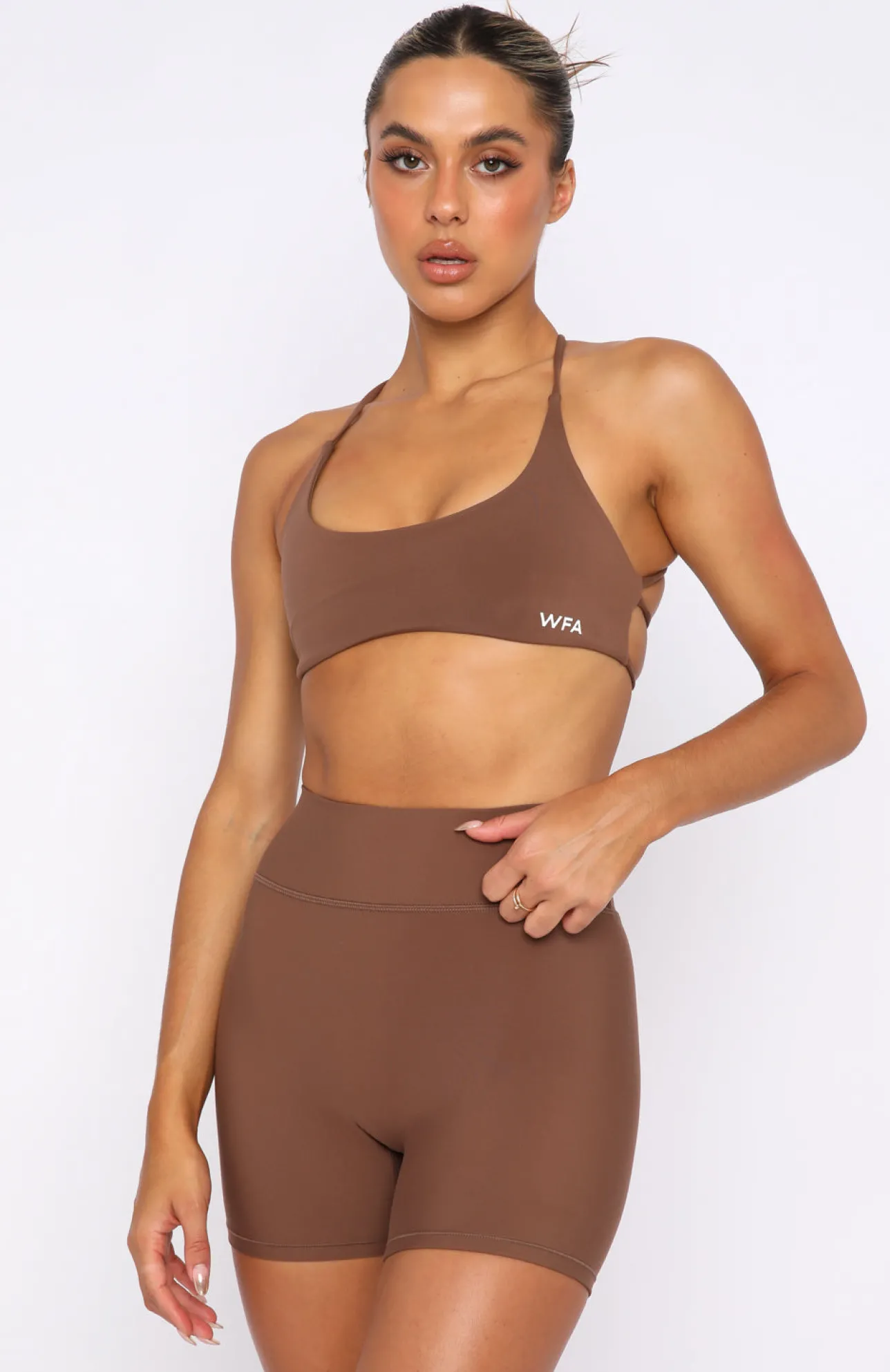 White Fox Boutique She's Healthy Sports Crop Chocolate brown New