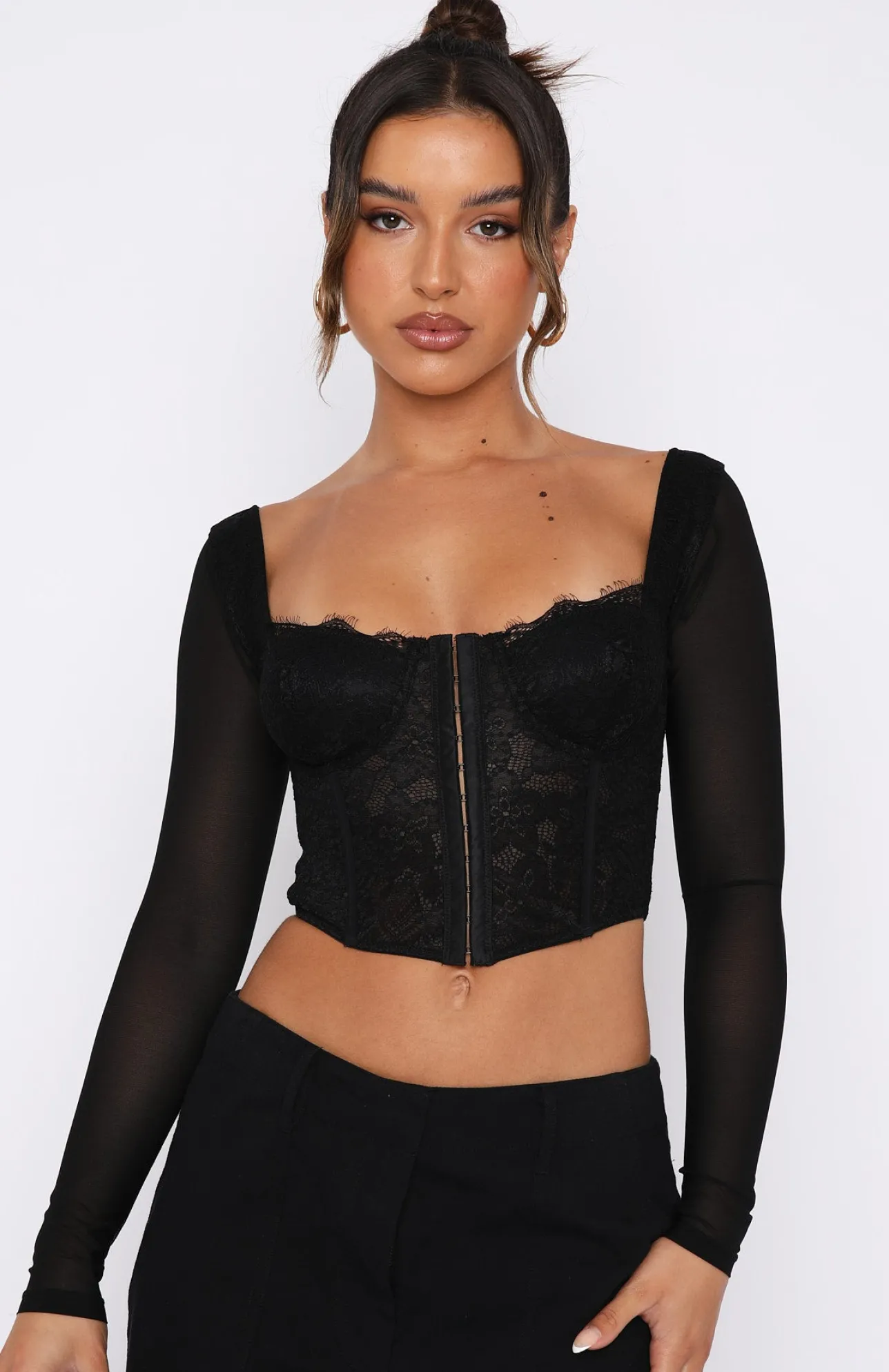 White Fox Boutique She's Magic Long Sleeve Lace Bustier black Best