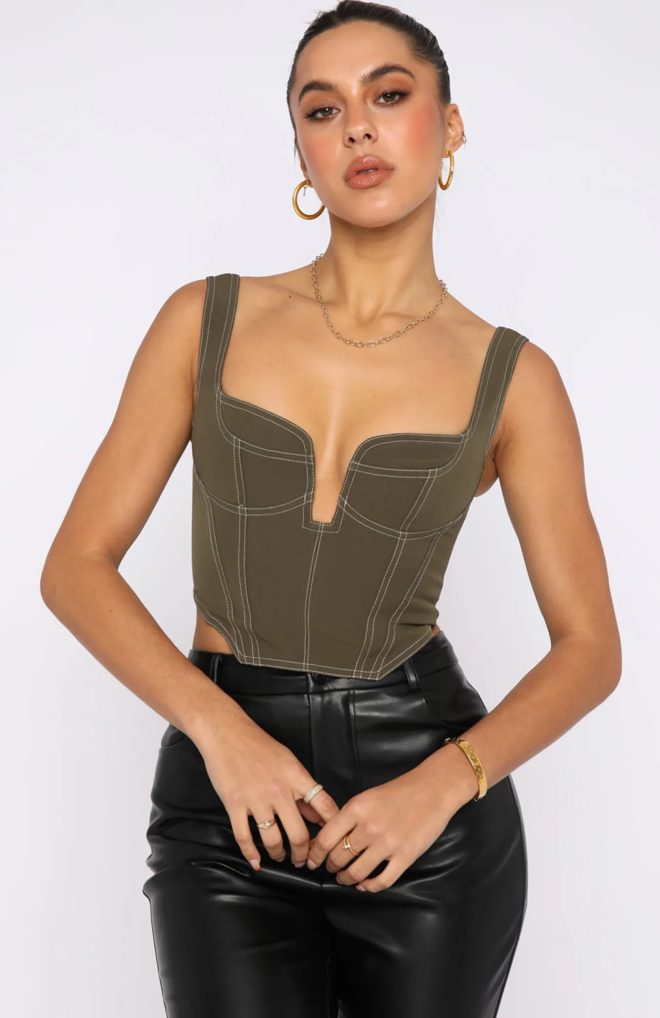 White Fox Boutique She's The One Bustier Dark Olive green Clearance