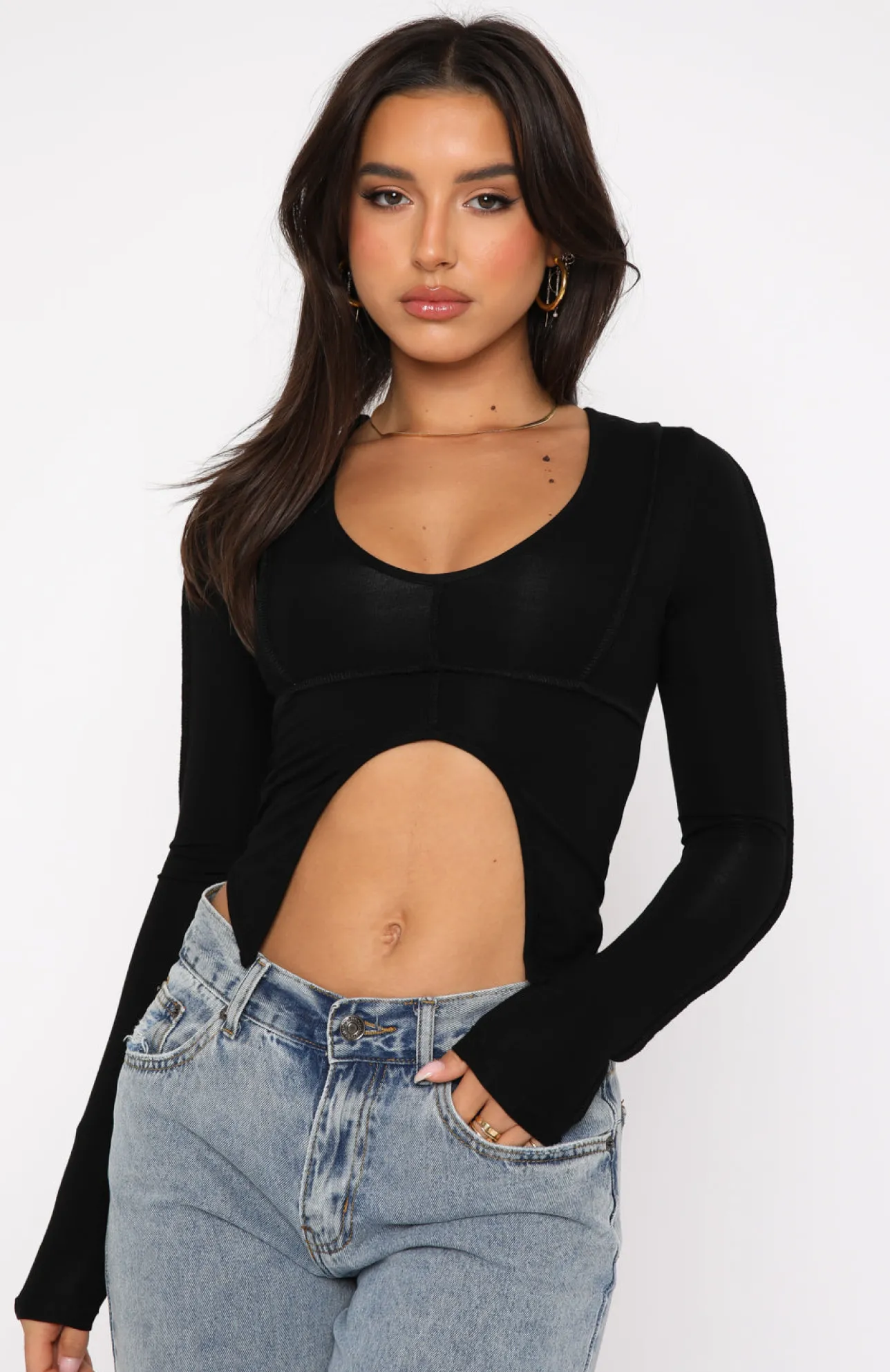 White Fox Boutique Smooth Talker Long Sleeve Crop black Best