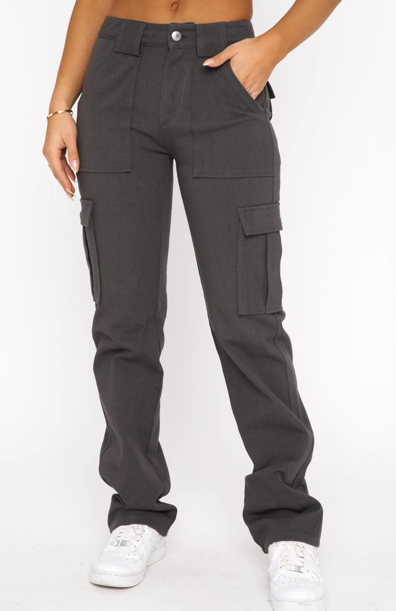 White Fox Boutique Someone To You Cargo Pants Charcoal grey Clearance