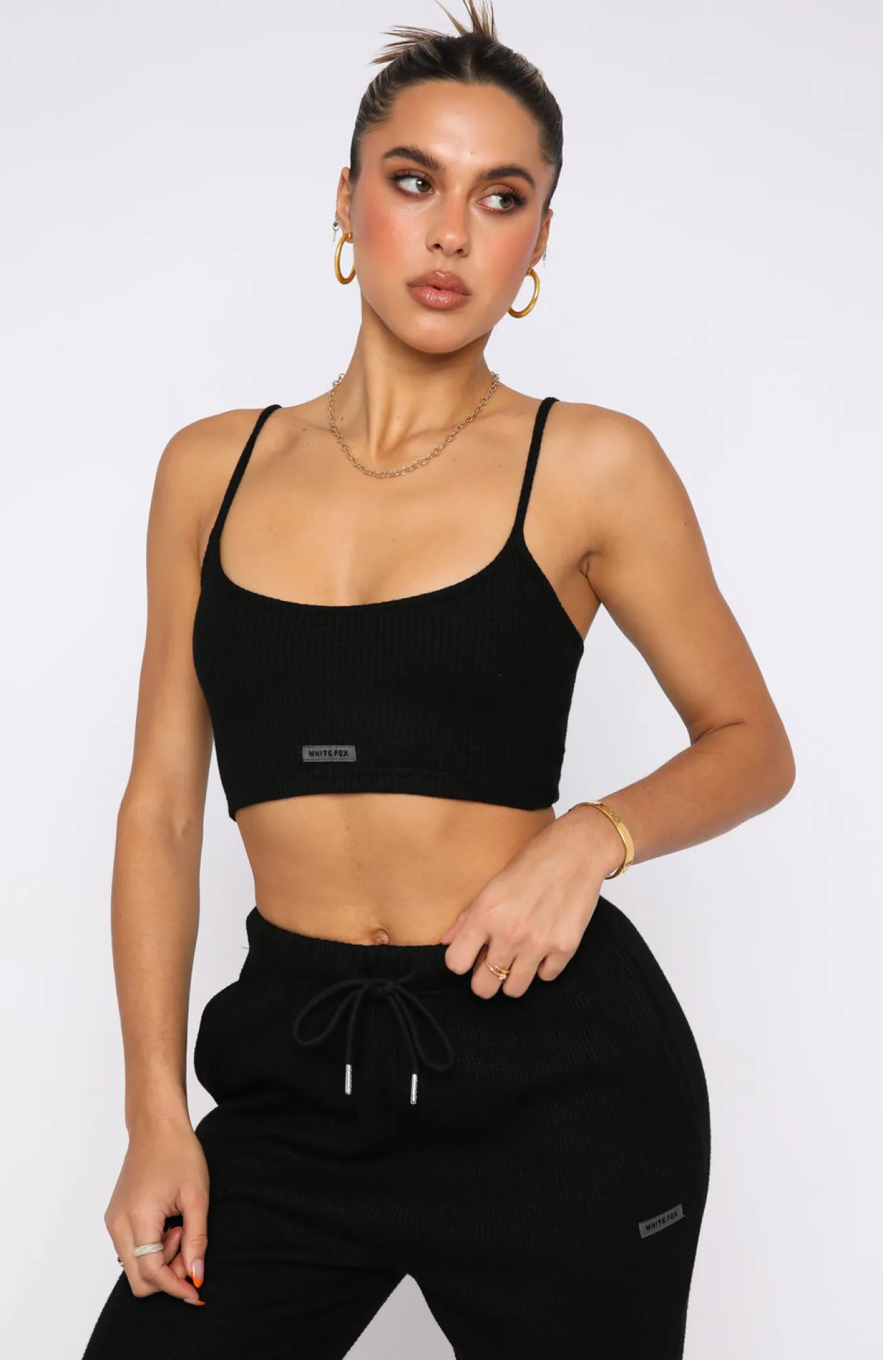 White Fox Boutique Something Special Waffle Crop black Clearance