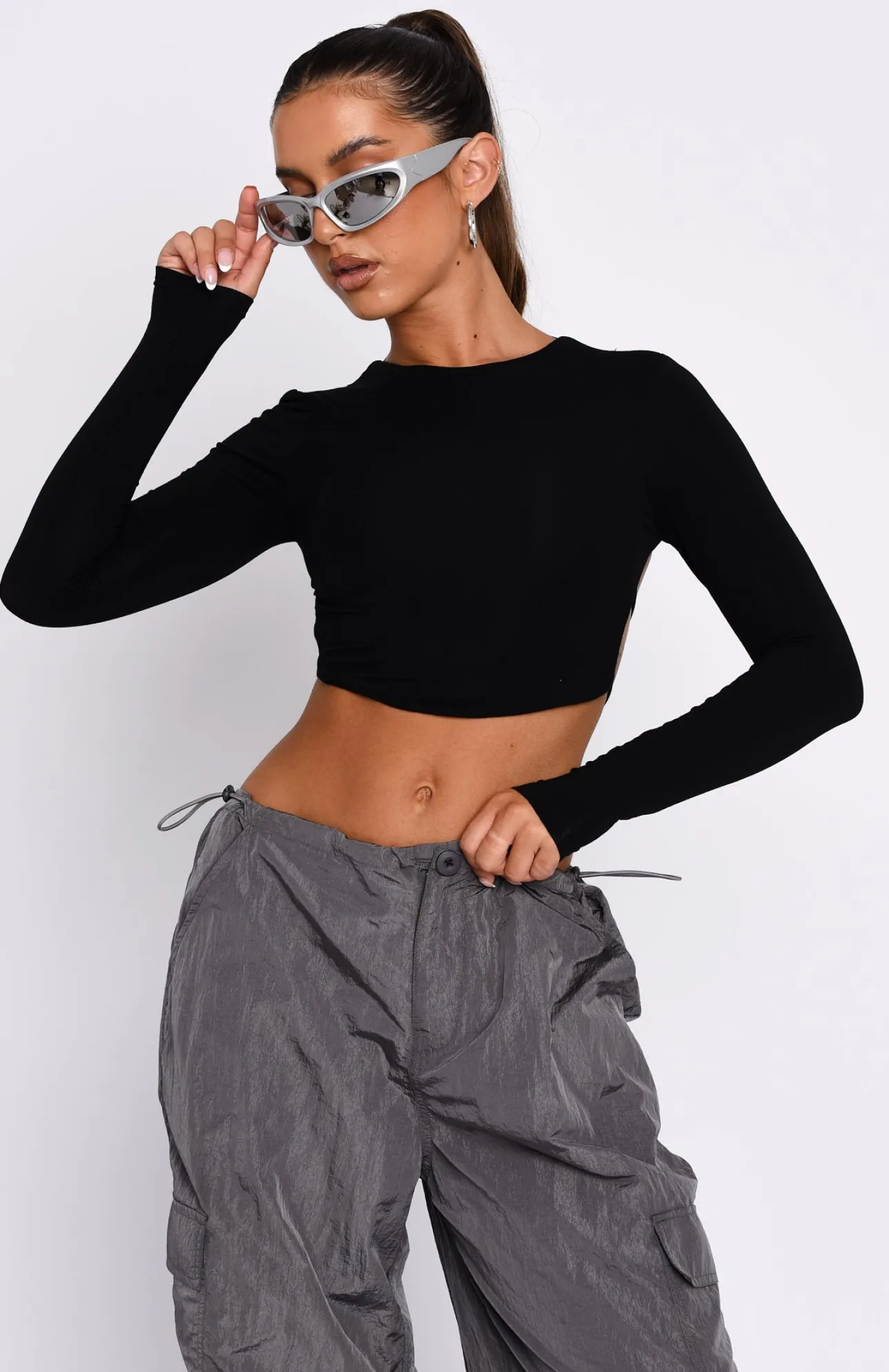 White Fox Boutique Sort It Out Long Sleeve Crop black Flash Sale