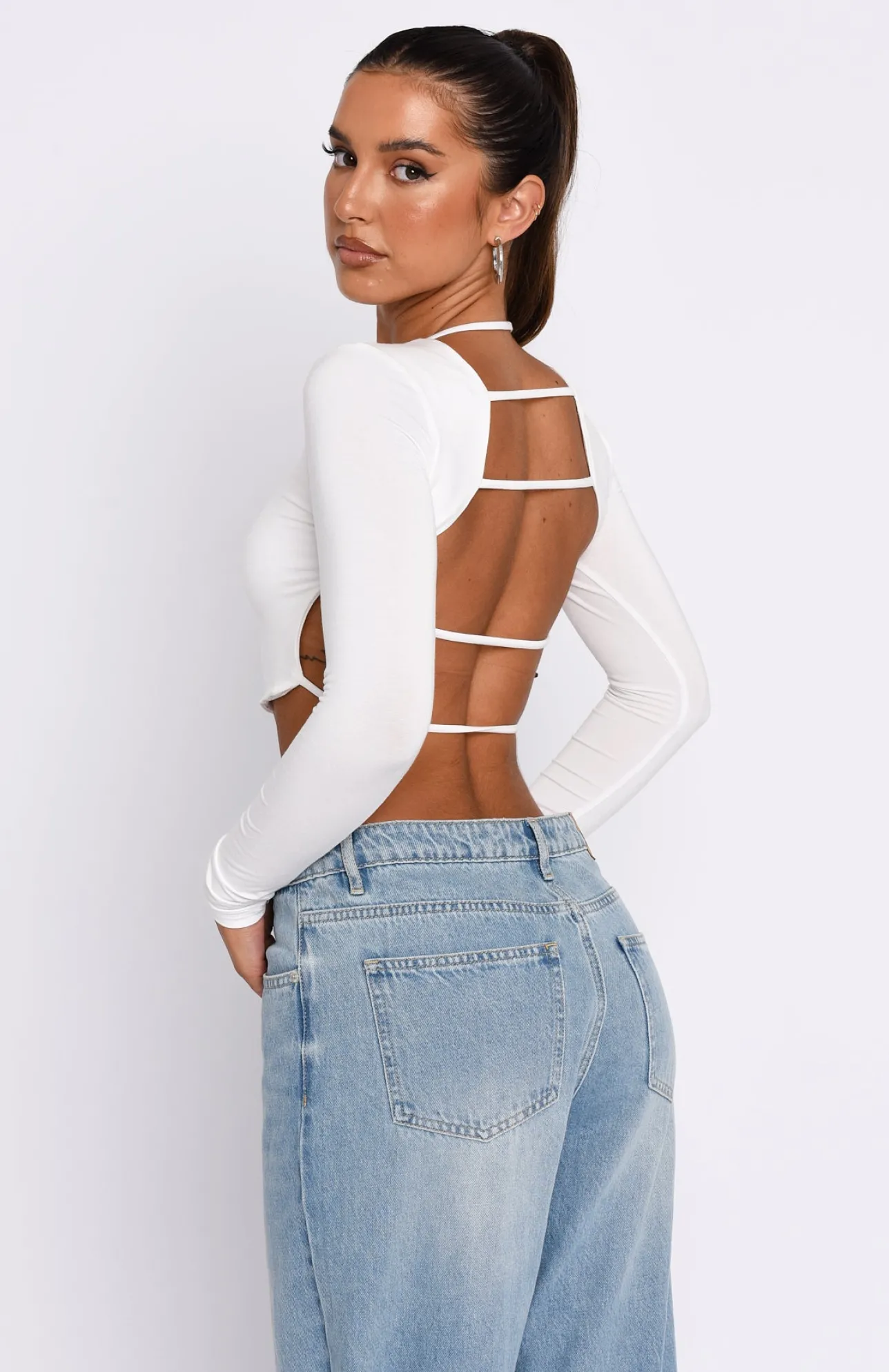 White Fox Boutique Sort It Out Long Sleeve Crop white Shop