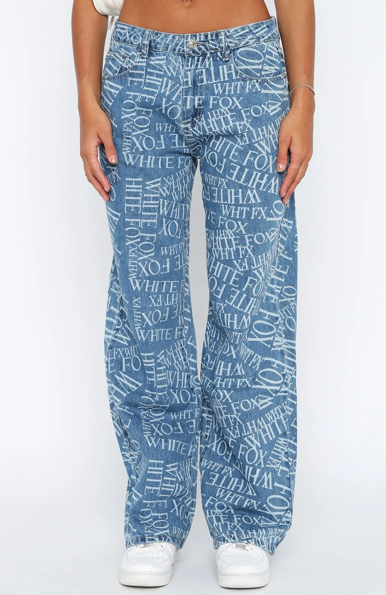 White Fox Boutique Sort Through It Printed Jeans Wash blue Shop