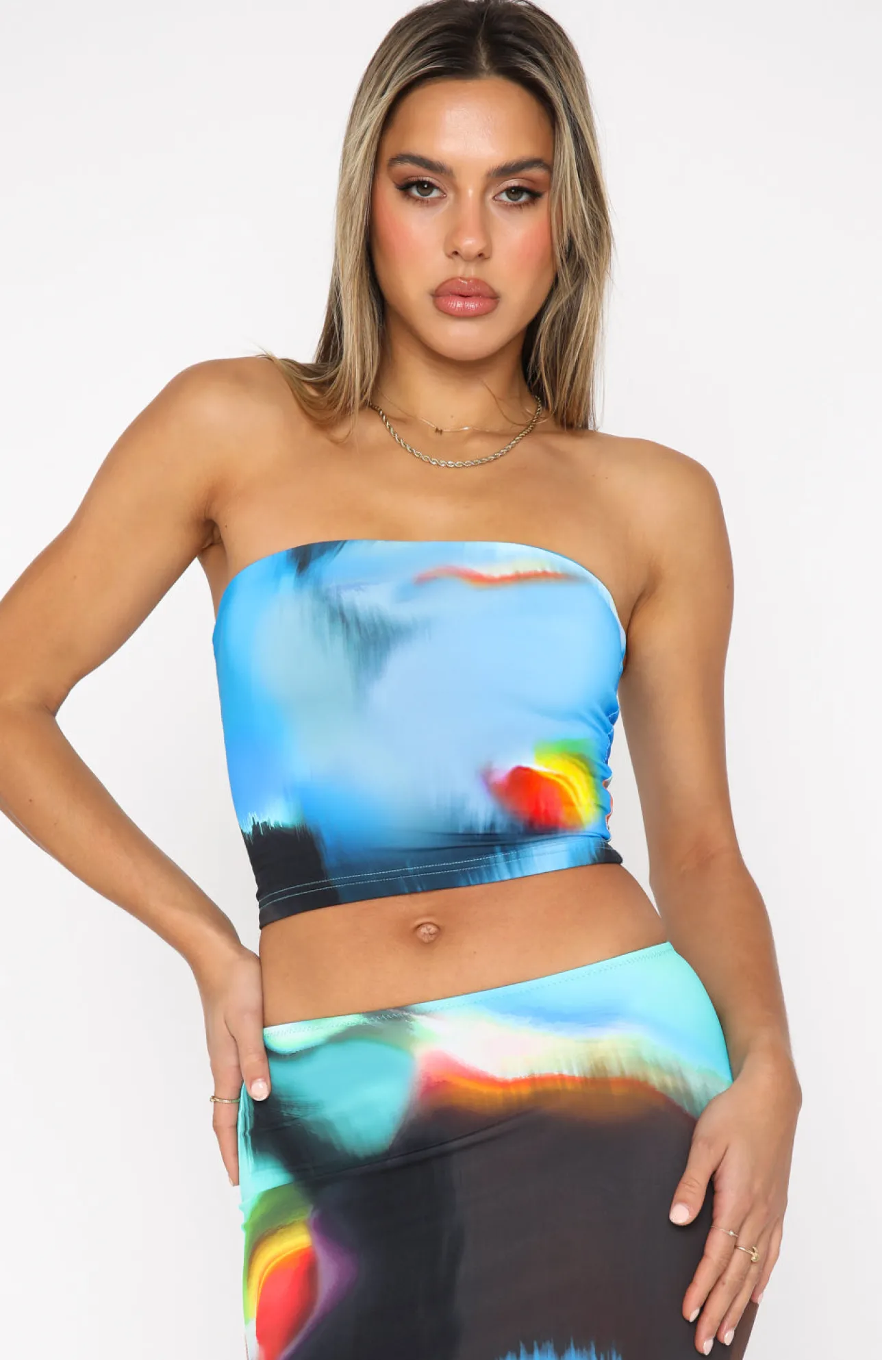 White Fox Boutique Spark The Night Strapless Crop Ice Aura blue Clearance