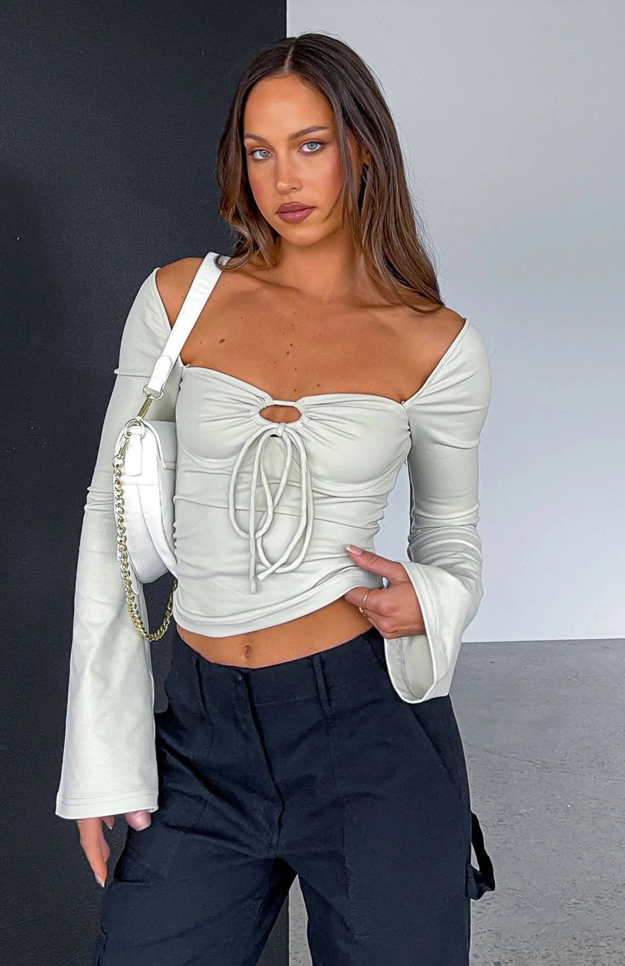 White Fox Boutique Spending Spree Long Sleeve Top Stone nude Clearance