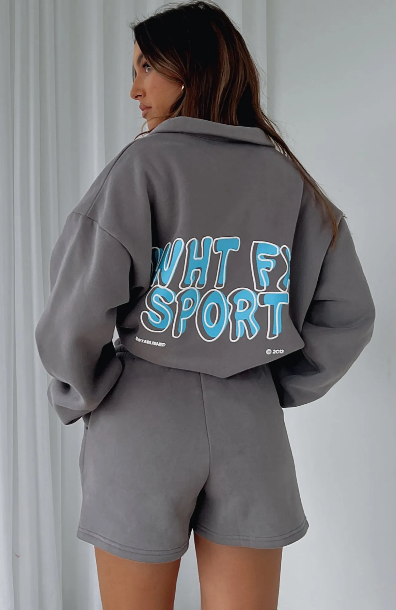 White Fox Boutique Sport Series Zip Front Sweater Charcoal grey Cheap