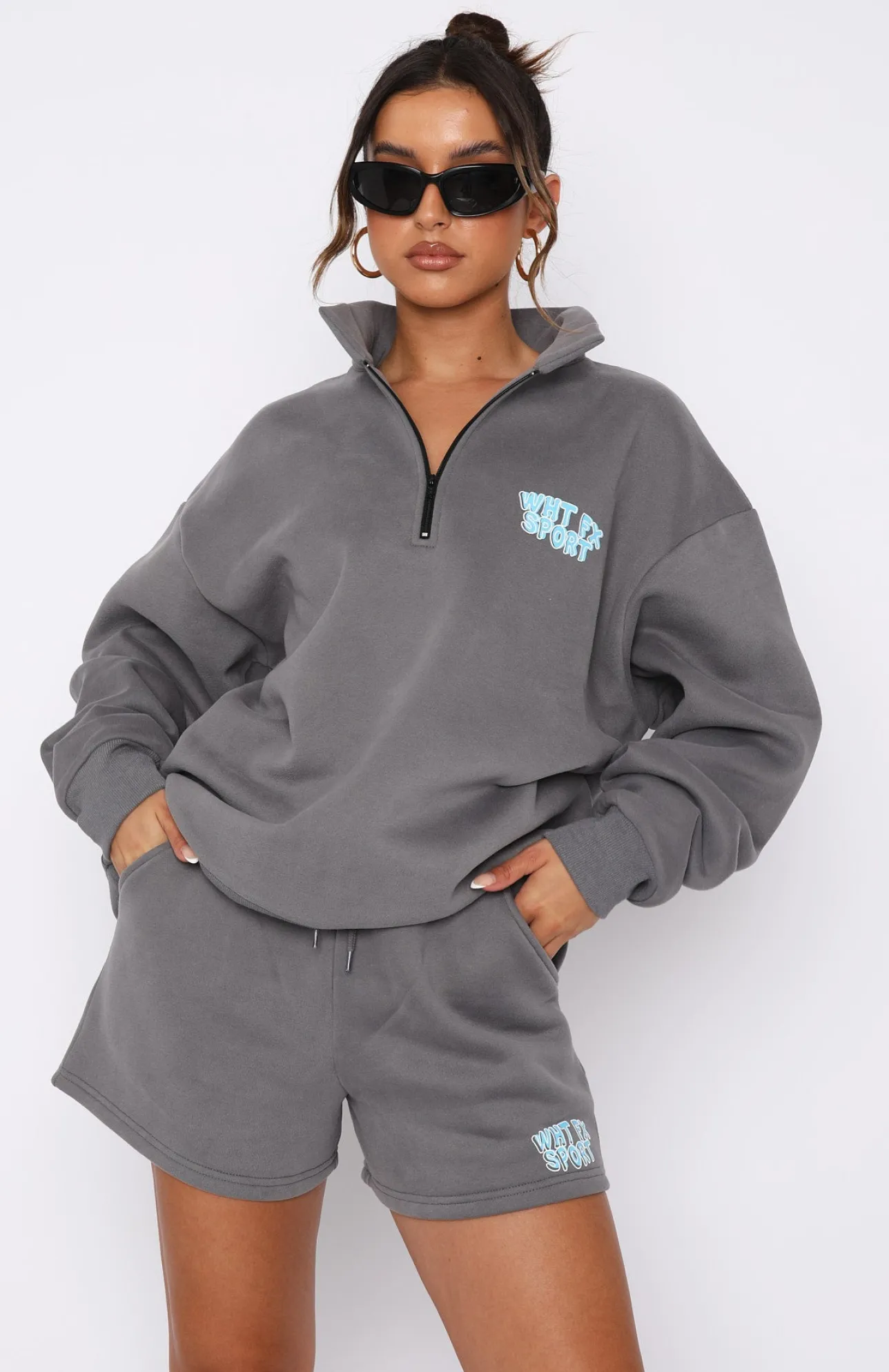 White Fox Boutique Sport Series Zip Front Sweater Charcoal grey Cheap