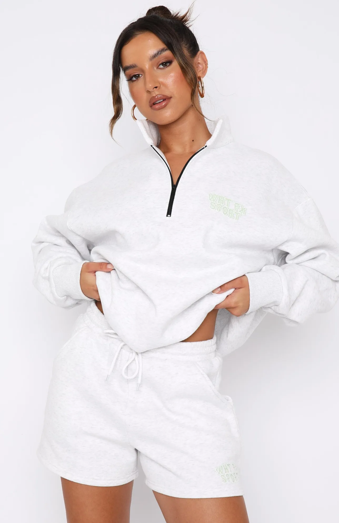 White Fox Boutique Sport Series Zip Front Sweater Marle grey Discount
