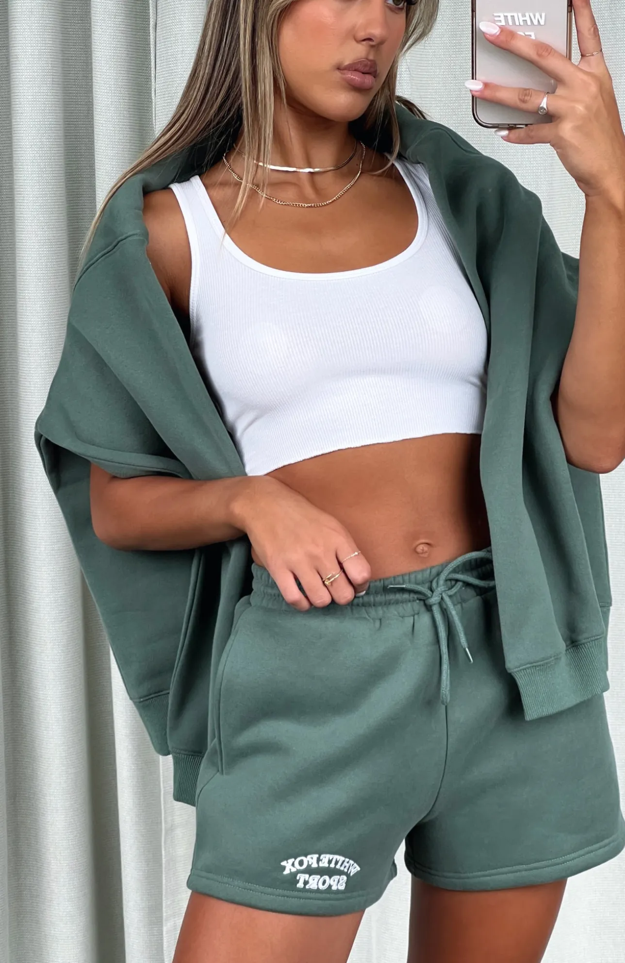 White Fox Boutique Sports Edition Lounge Shorts Dusty Olive green Fashion