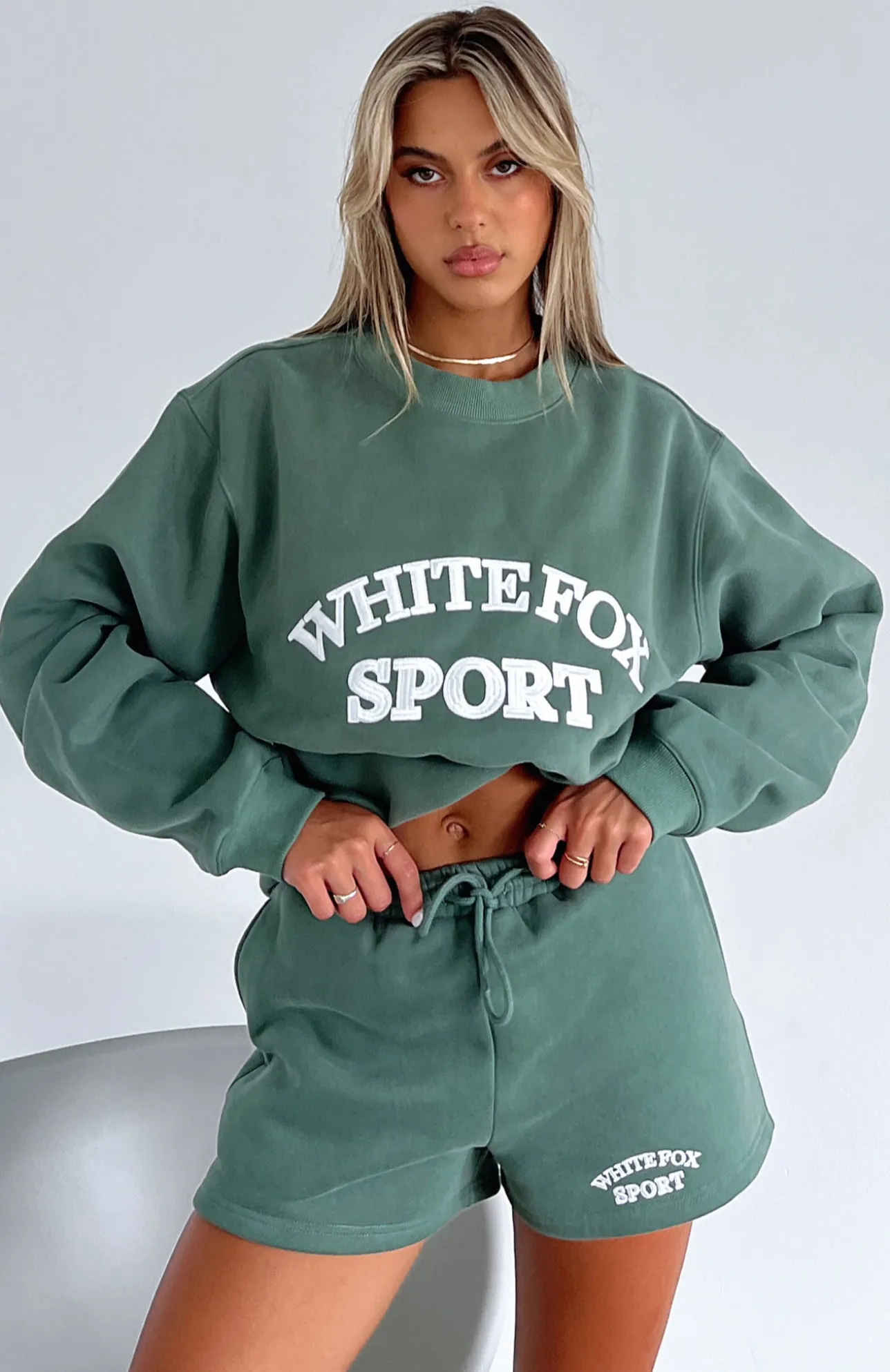 White Fox Boutique Sports Edition Oversized Sweater Dusty Olive green Shop