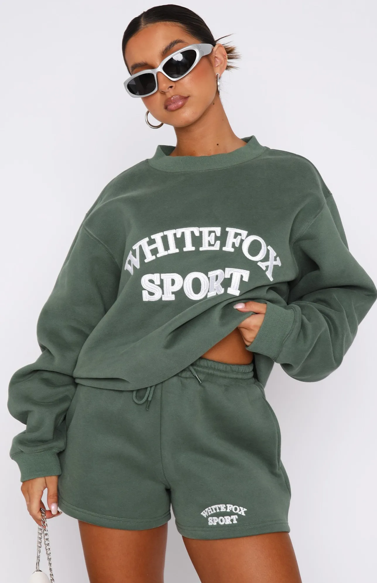 White Fox Boutique Sports Edition Oversized Sweater Dusty Olive green Shop