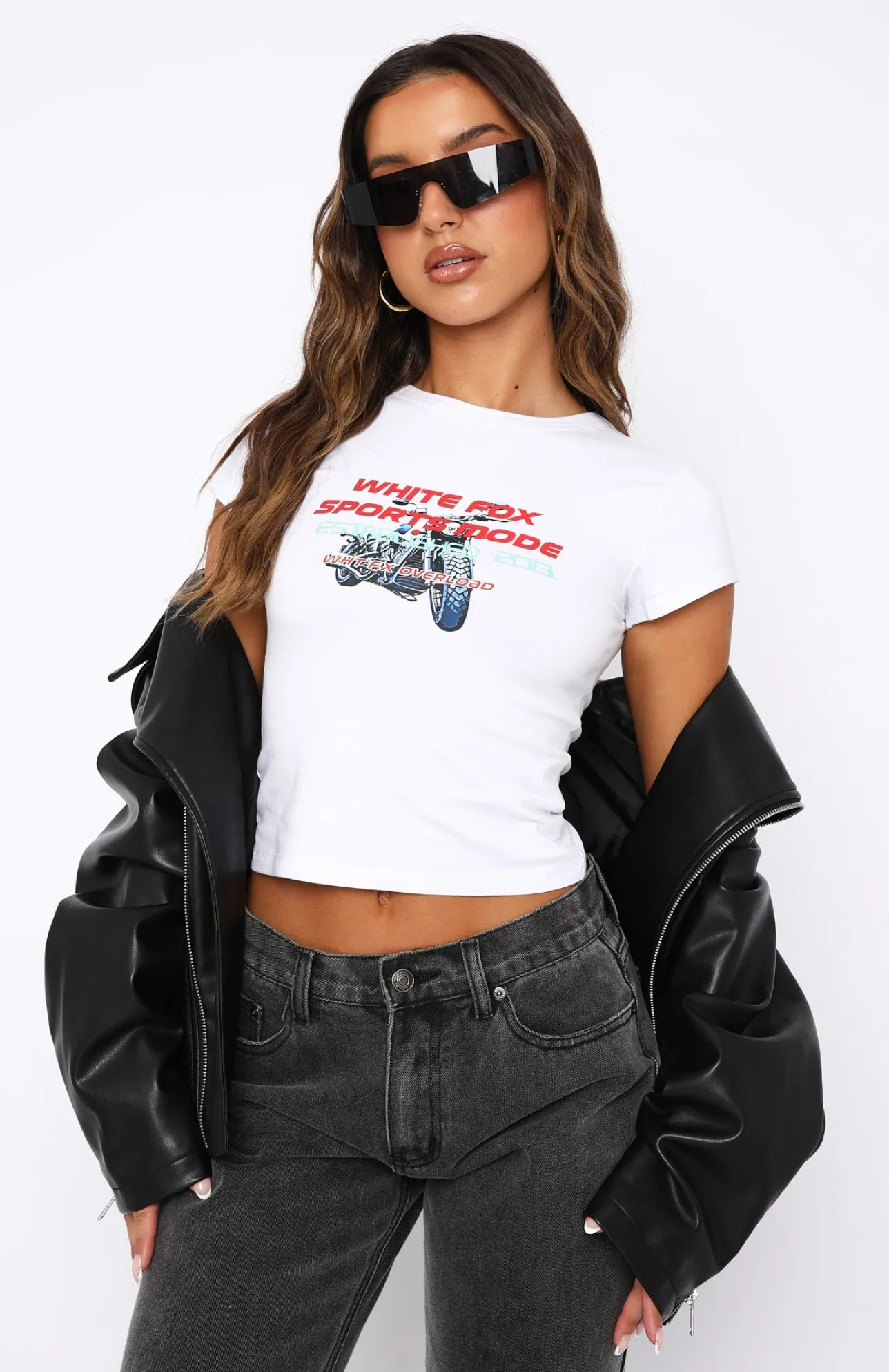 White Fox Boutique Sports Mode Baby Tee white Clearance