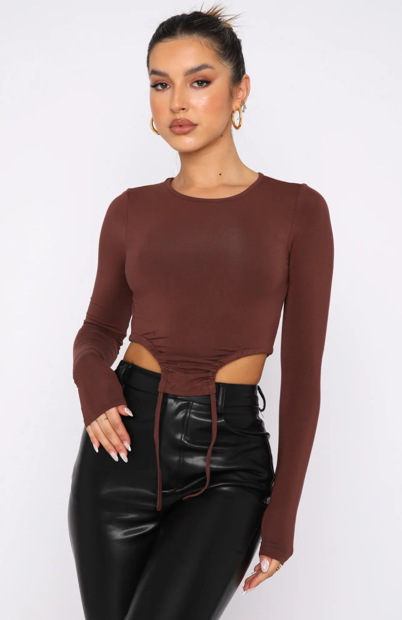 White Fox Boutique Spring Fresh Long Sleeve Top Chocolate brown Best