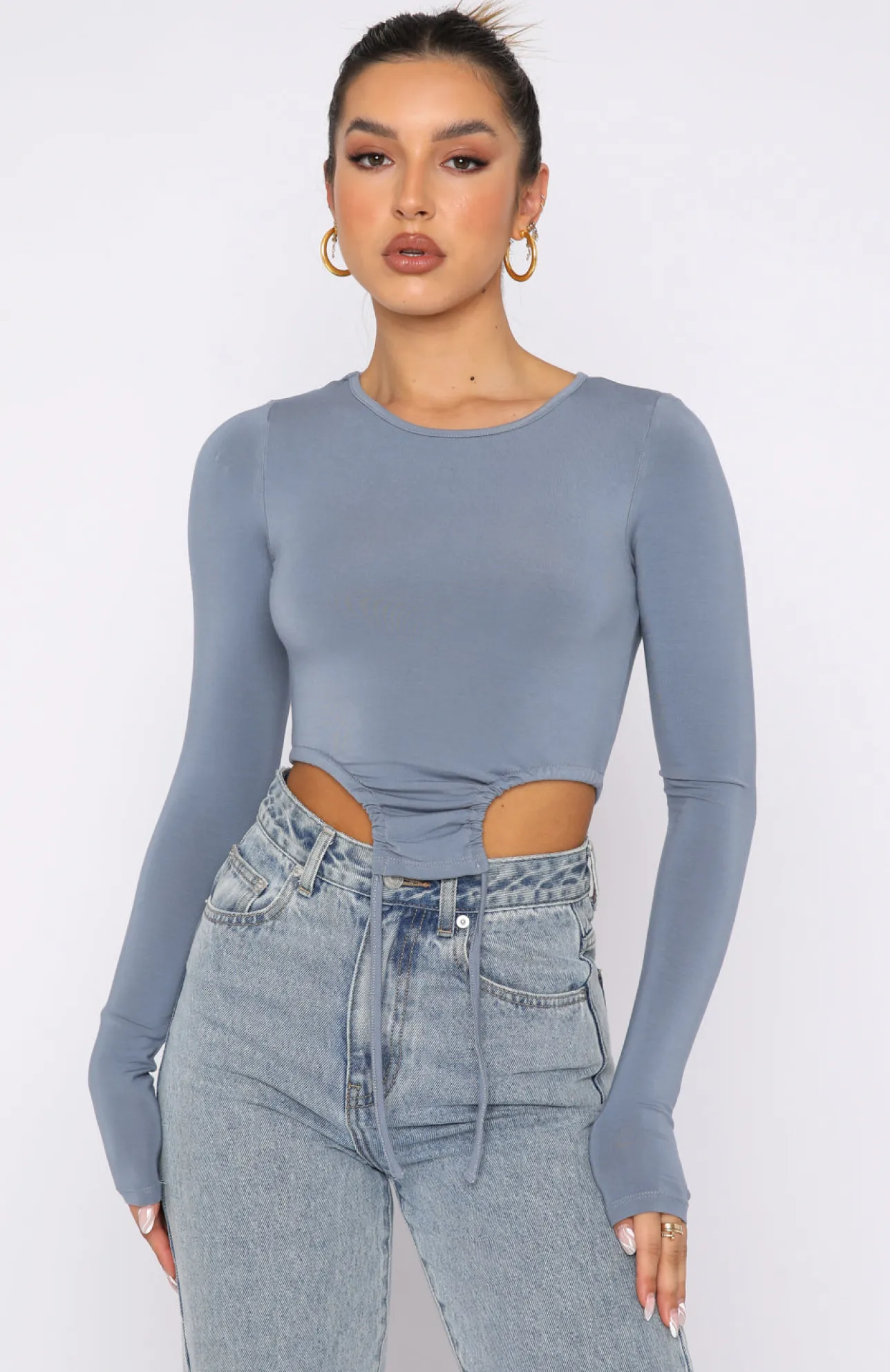 White Fox Boutique Spring Fresh Long Sleeve Top Steel blue New