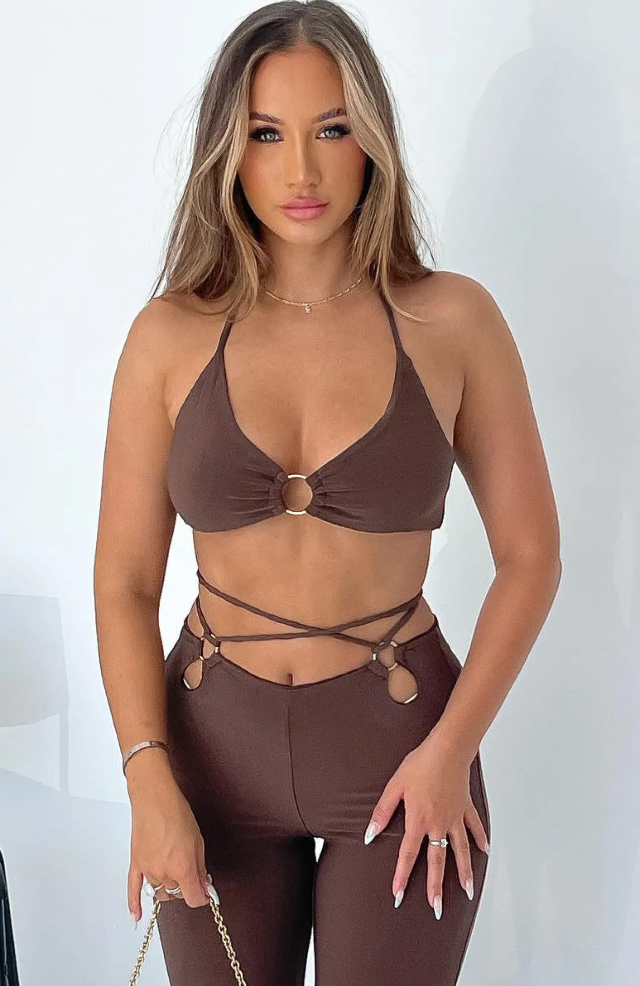 White Fox Boutique Stand Alone Crop Chocolate brown Best Sale