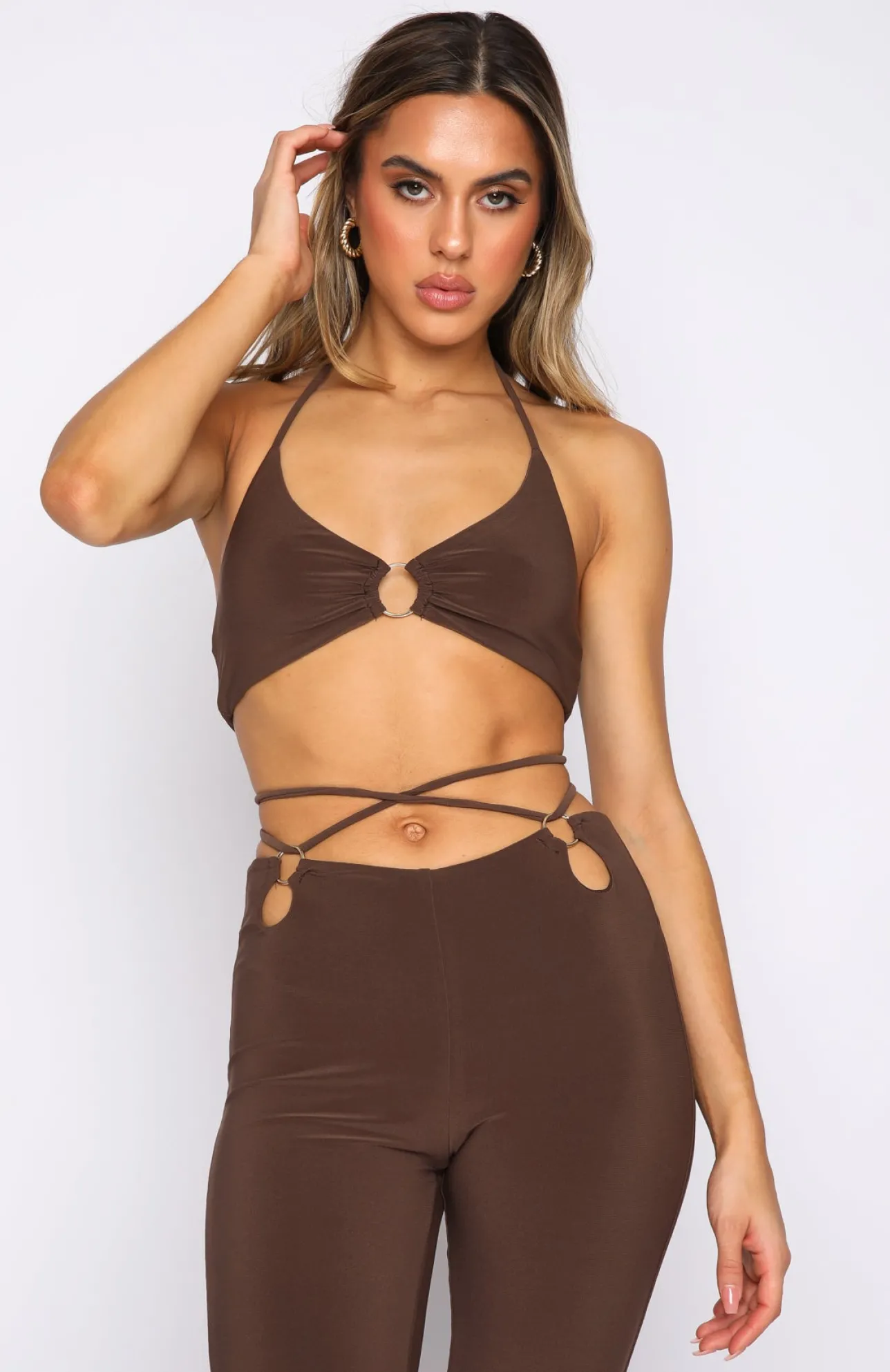 White Fox Boutique Stand Alone Crop Chocolate brown Best Sale