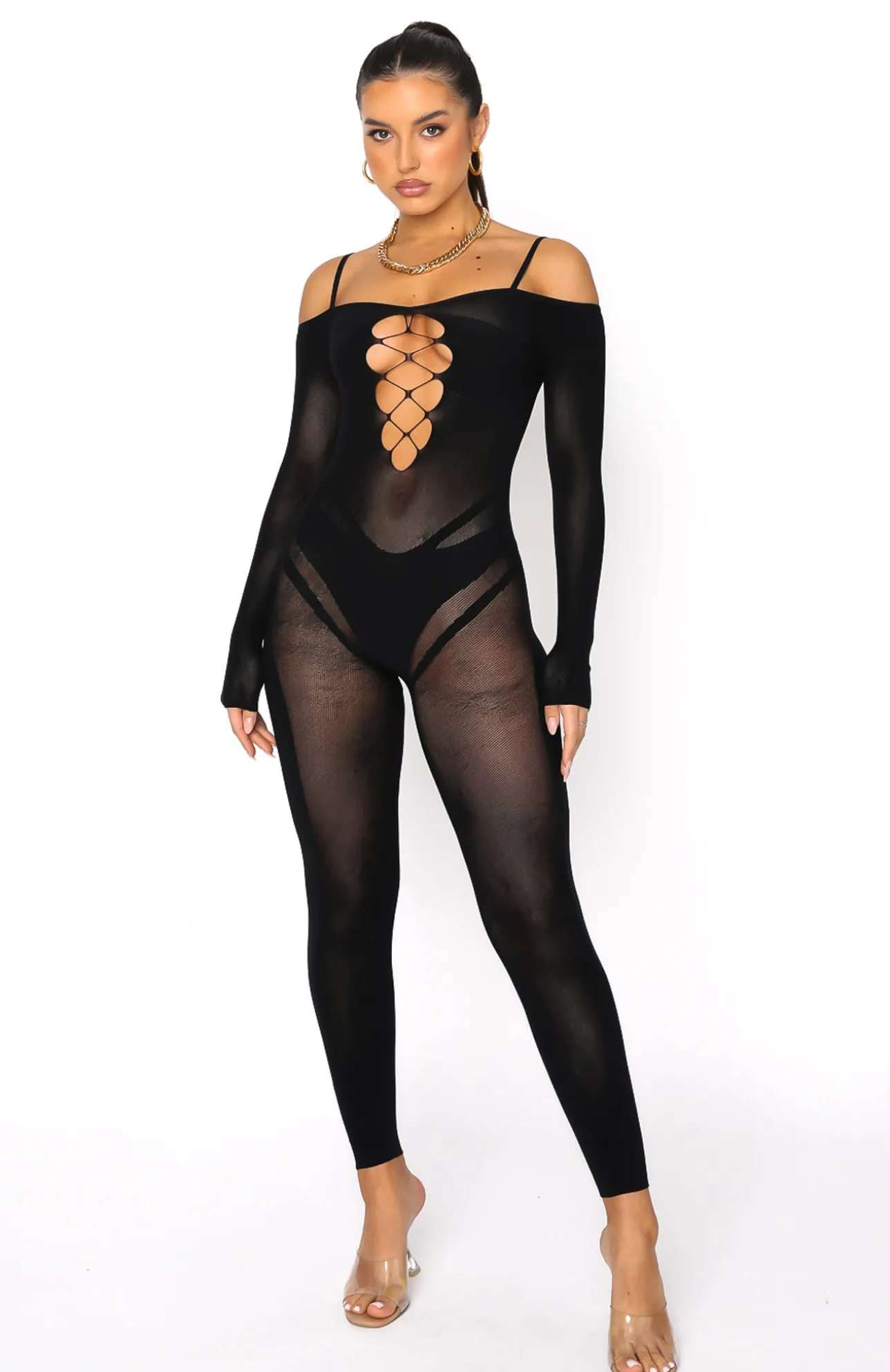 White Fox Boutique Staying Snatched Long Sleeve Jumpsuit black Outlet