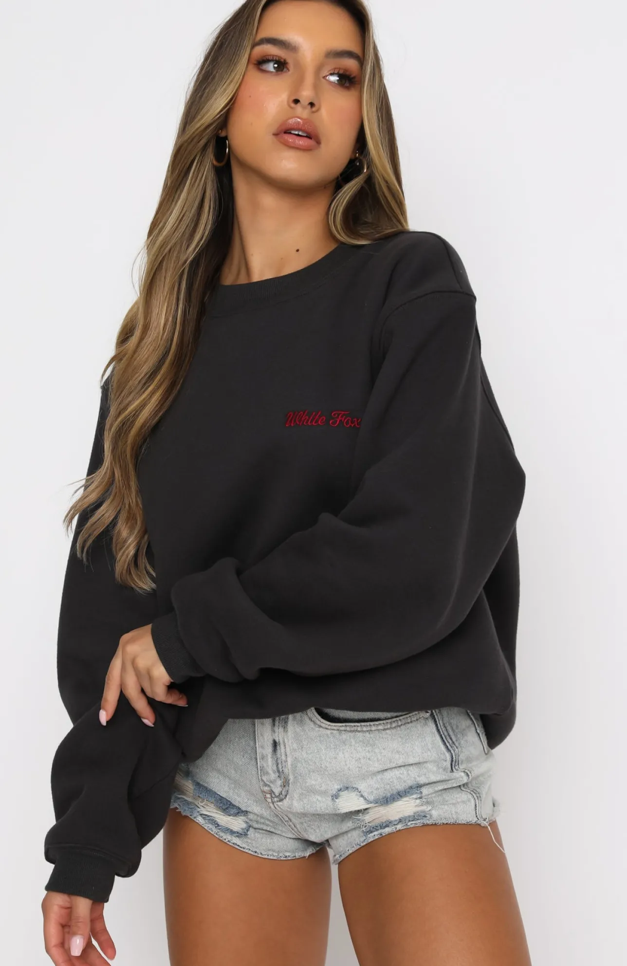 White Fox Boutique Steal Your Heart Oversized Sweater Charcoal grey Sale