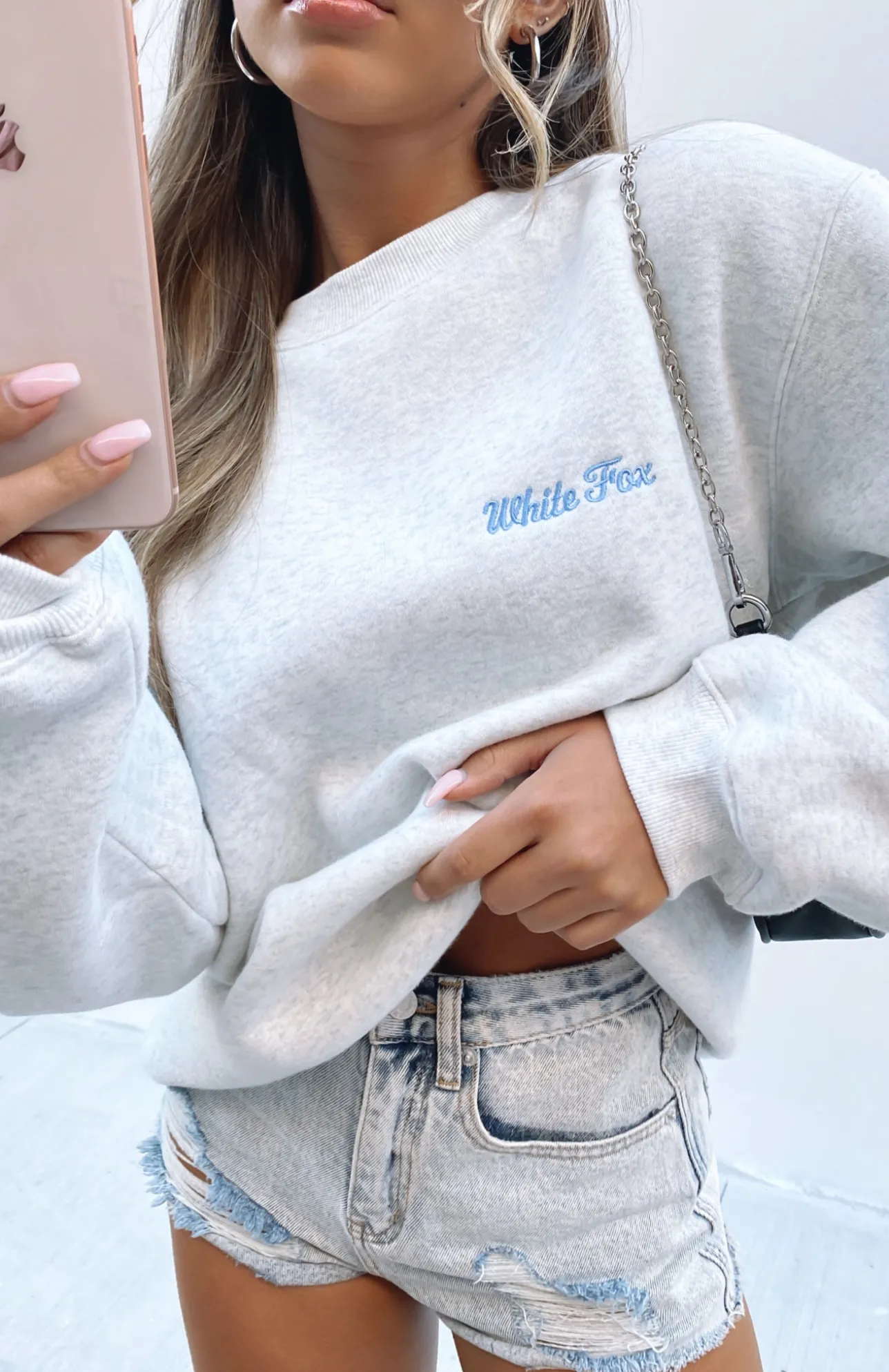 White Fox Boutique Steal Your Heart Oversized Sweater Marle grey Online