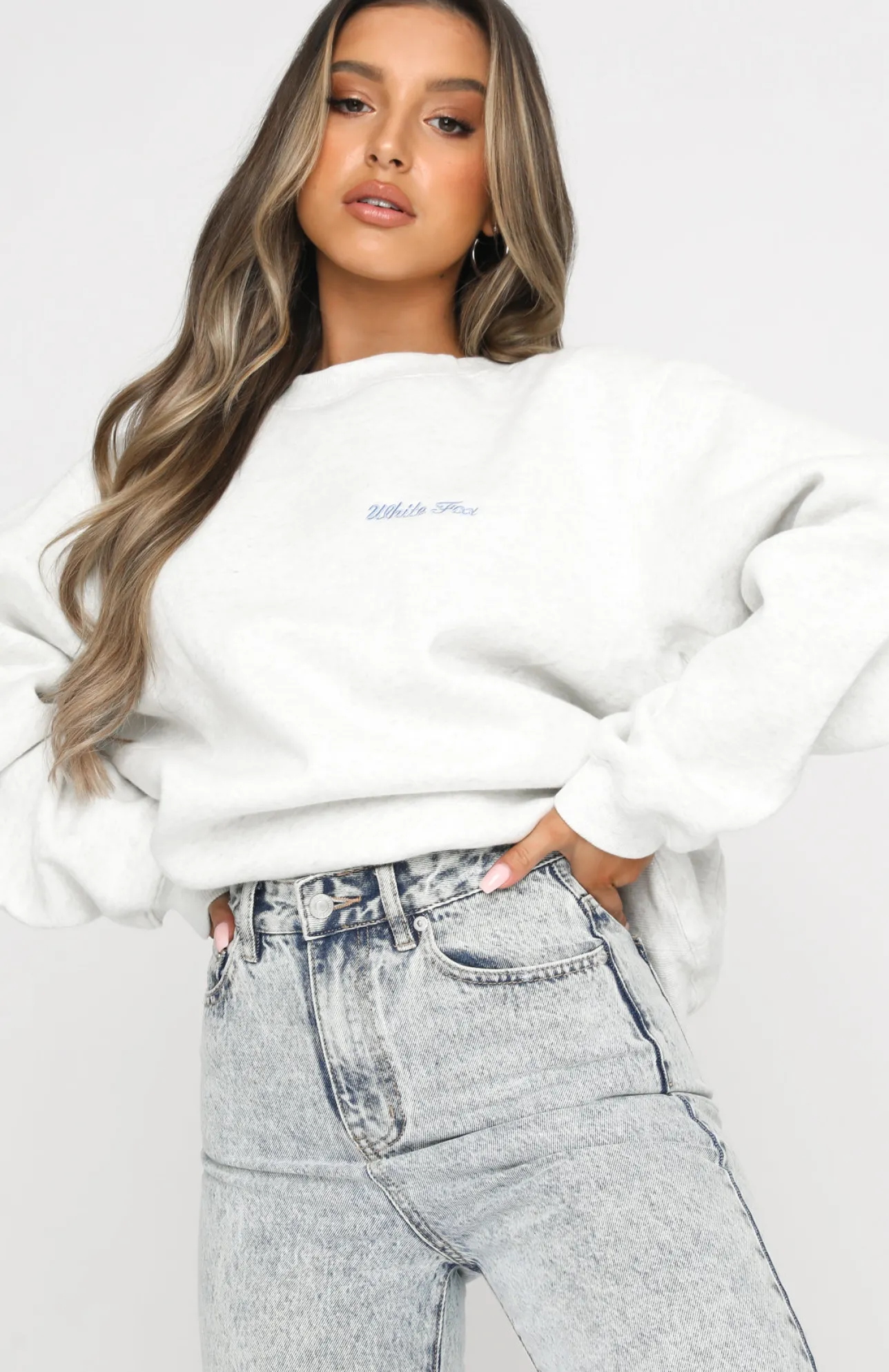 White Fox Boutique Steal Your Heart Oversized Sweater Marle grey Online