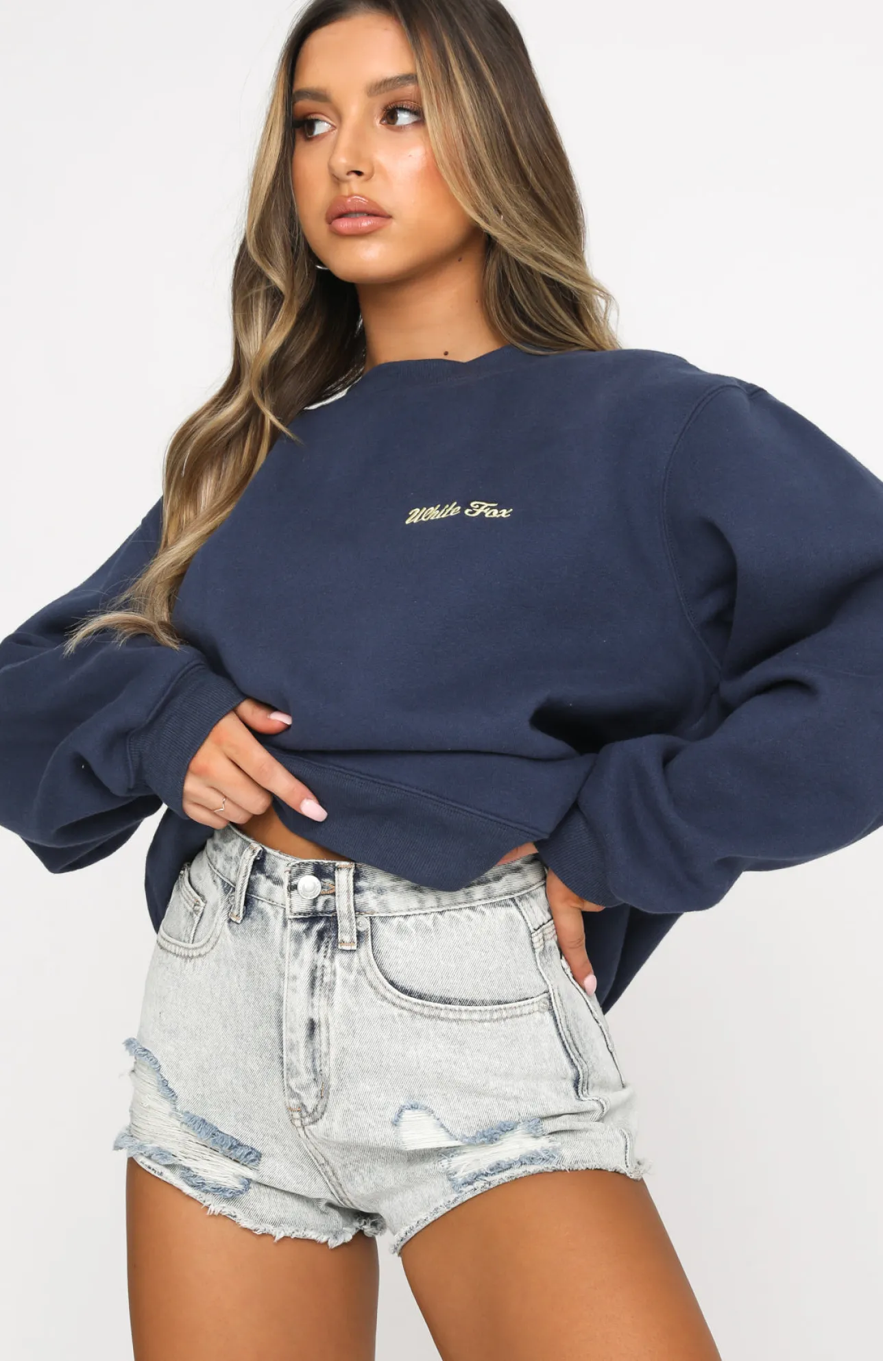 White Fox Boutique Steal Your Heart Oversized Sweater Navy blue Flash Sale