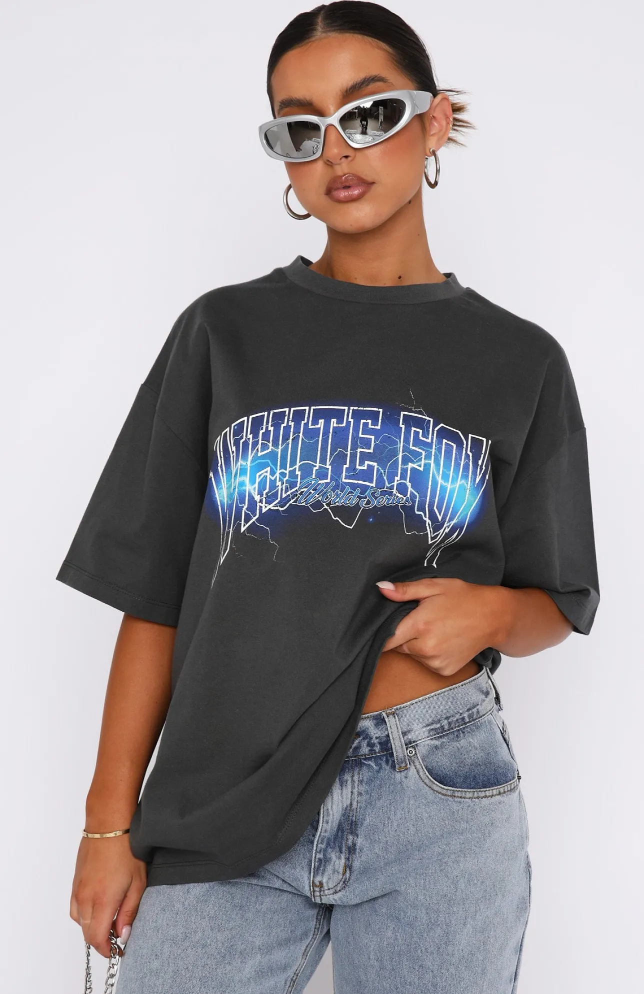 White Fox Boutique Step It Up Oversized Tee Charcoal grey Outlet