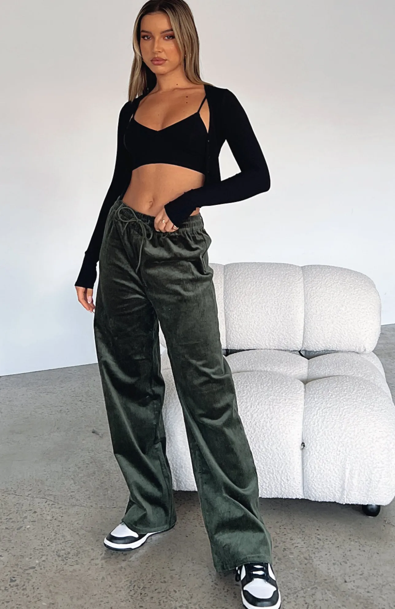 White Fox Boutique Stop Trying Cord Pants Khaki green Best