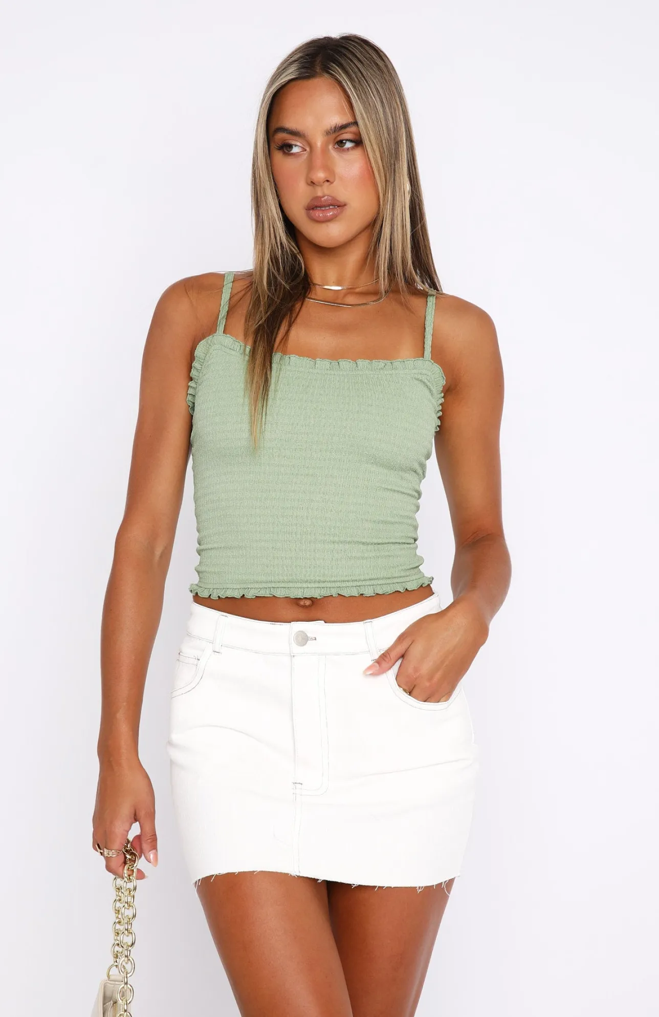White Fox Boutique Style File Top Sage green New