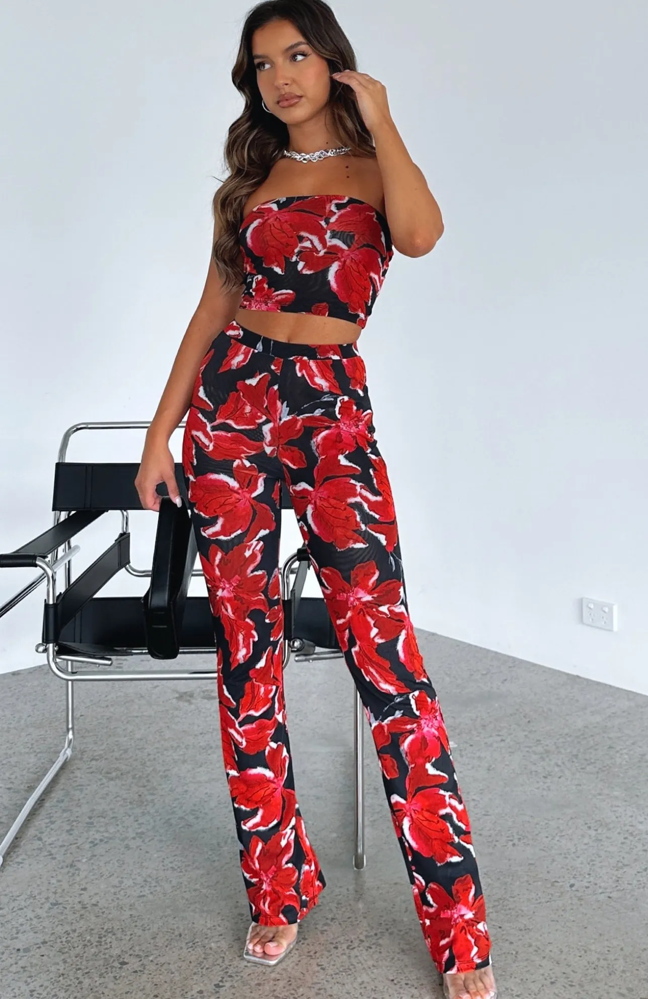White Fox Boutique Summer In The City Pants Wildflower black Clearance