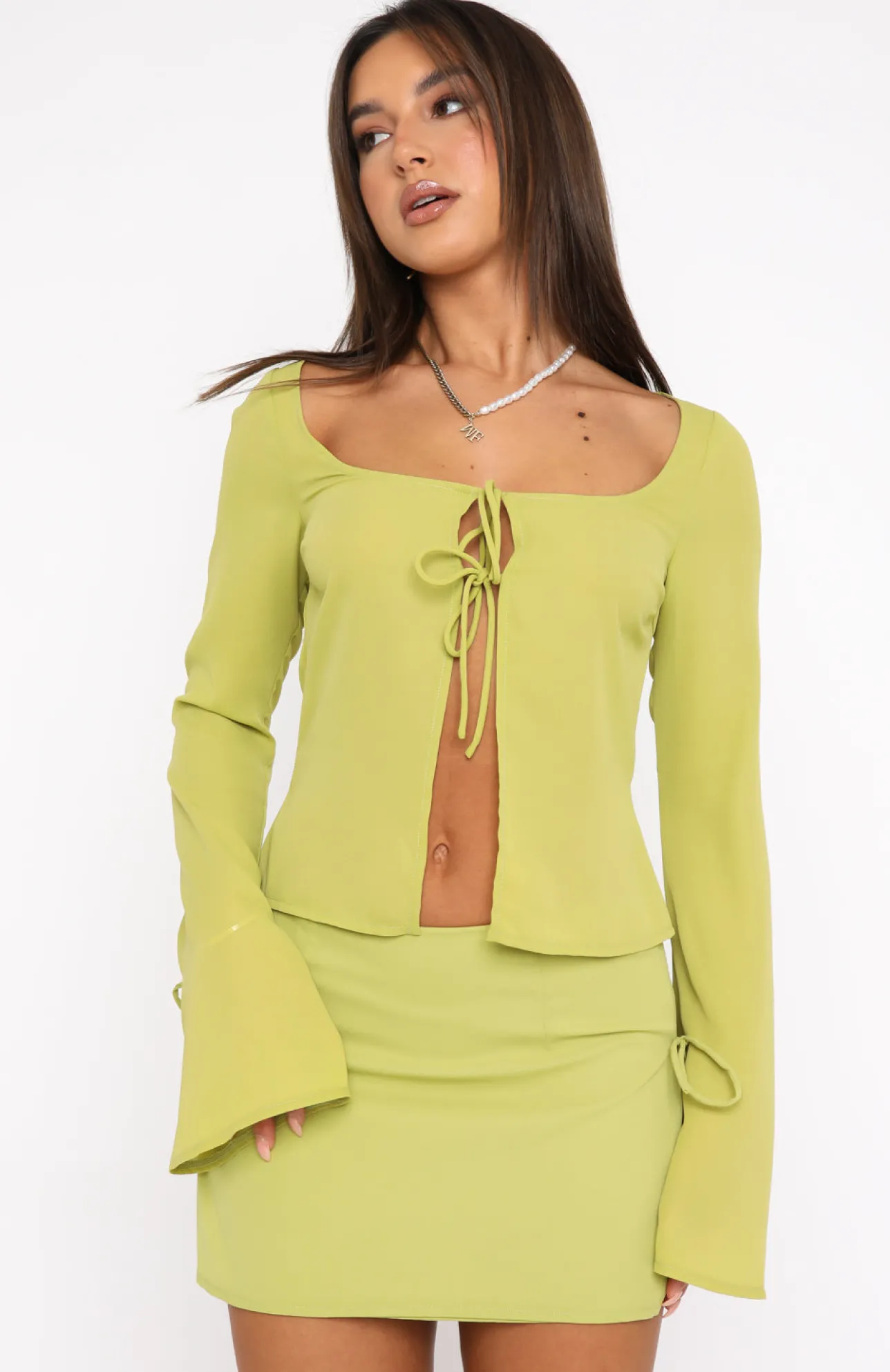 White Fox Boutique Sweet Secrets Long Sleeve Top Matcha green Sale