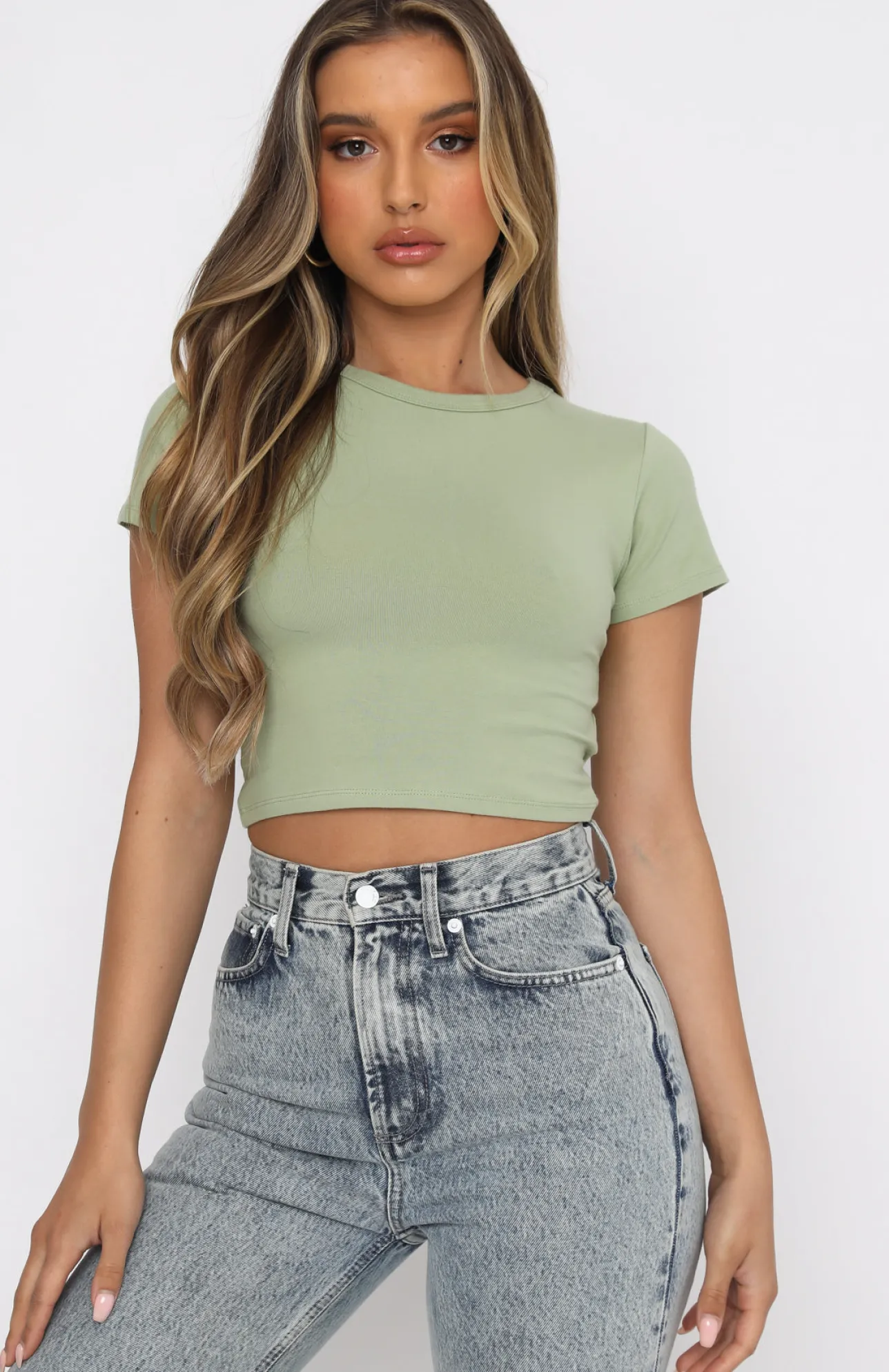 White Fox Boutique Switching Sides Crop Sage green Best Sale
