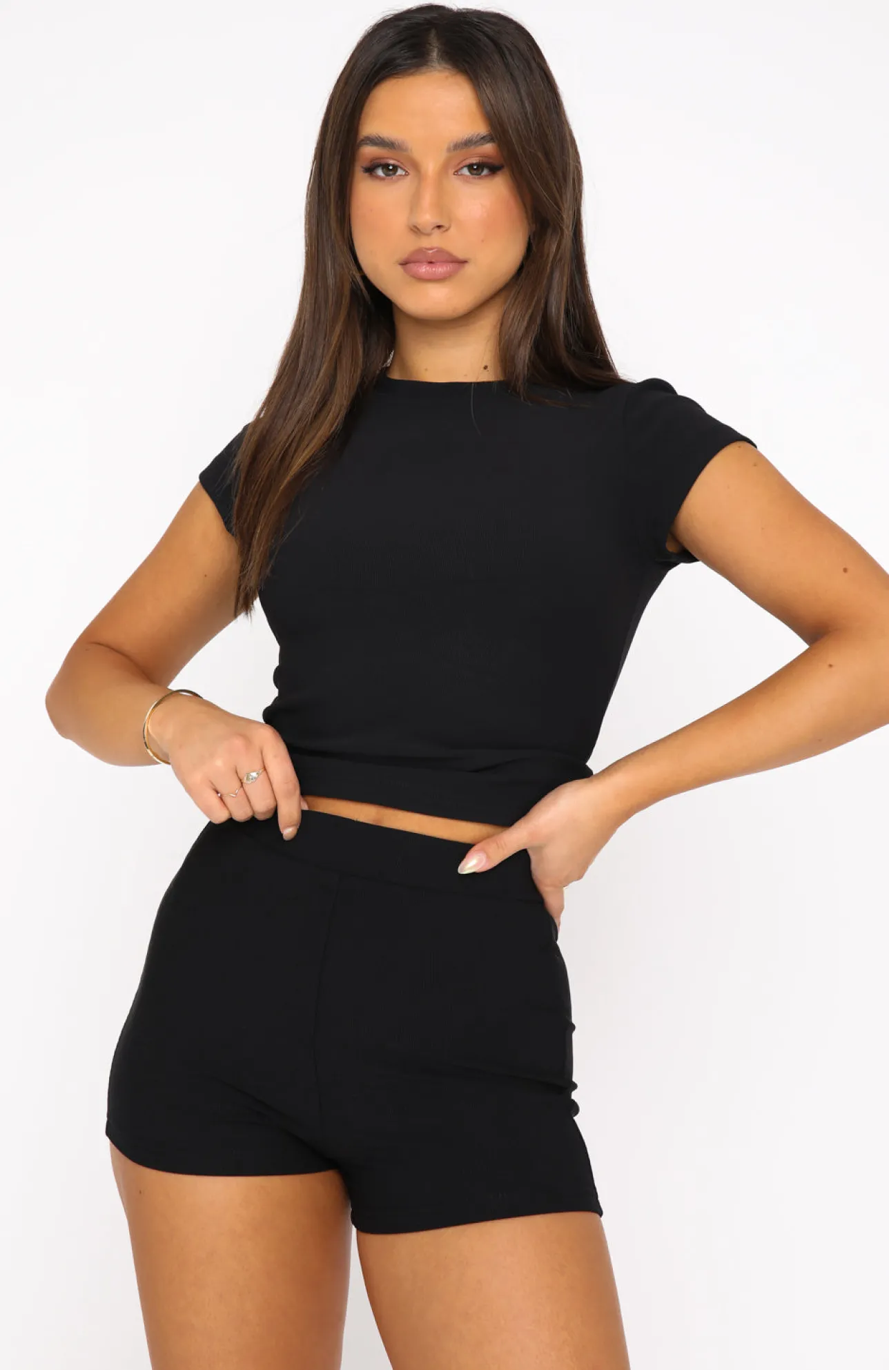 White Fox Boutique Take Me There Ribbed Baby Tee black Outlet