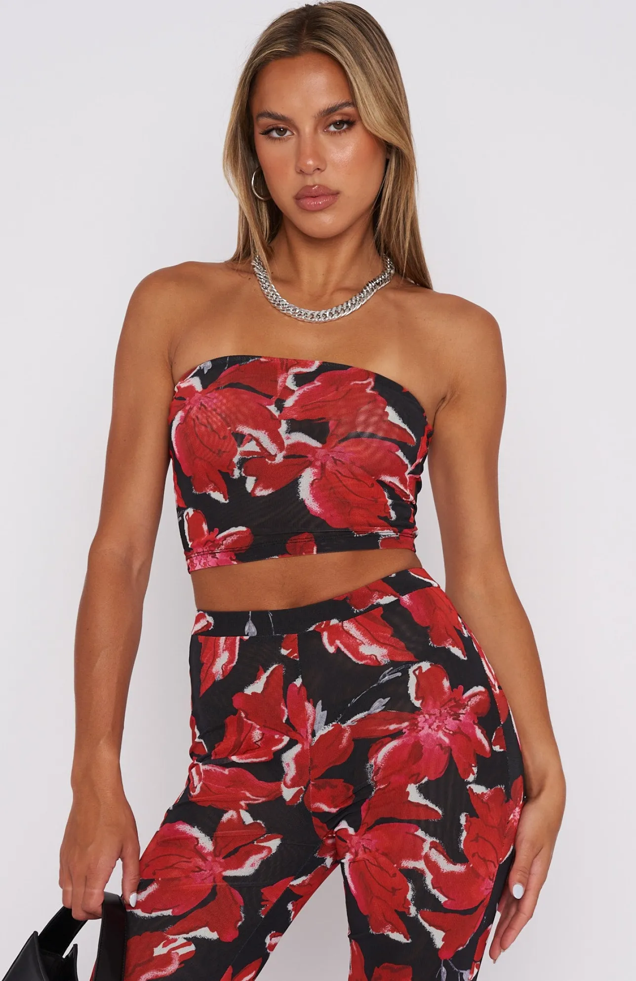 White Fox Boutique Take Notice Strapless Crop Wildflower black Fashion