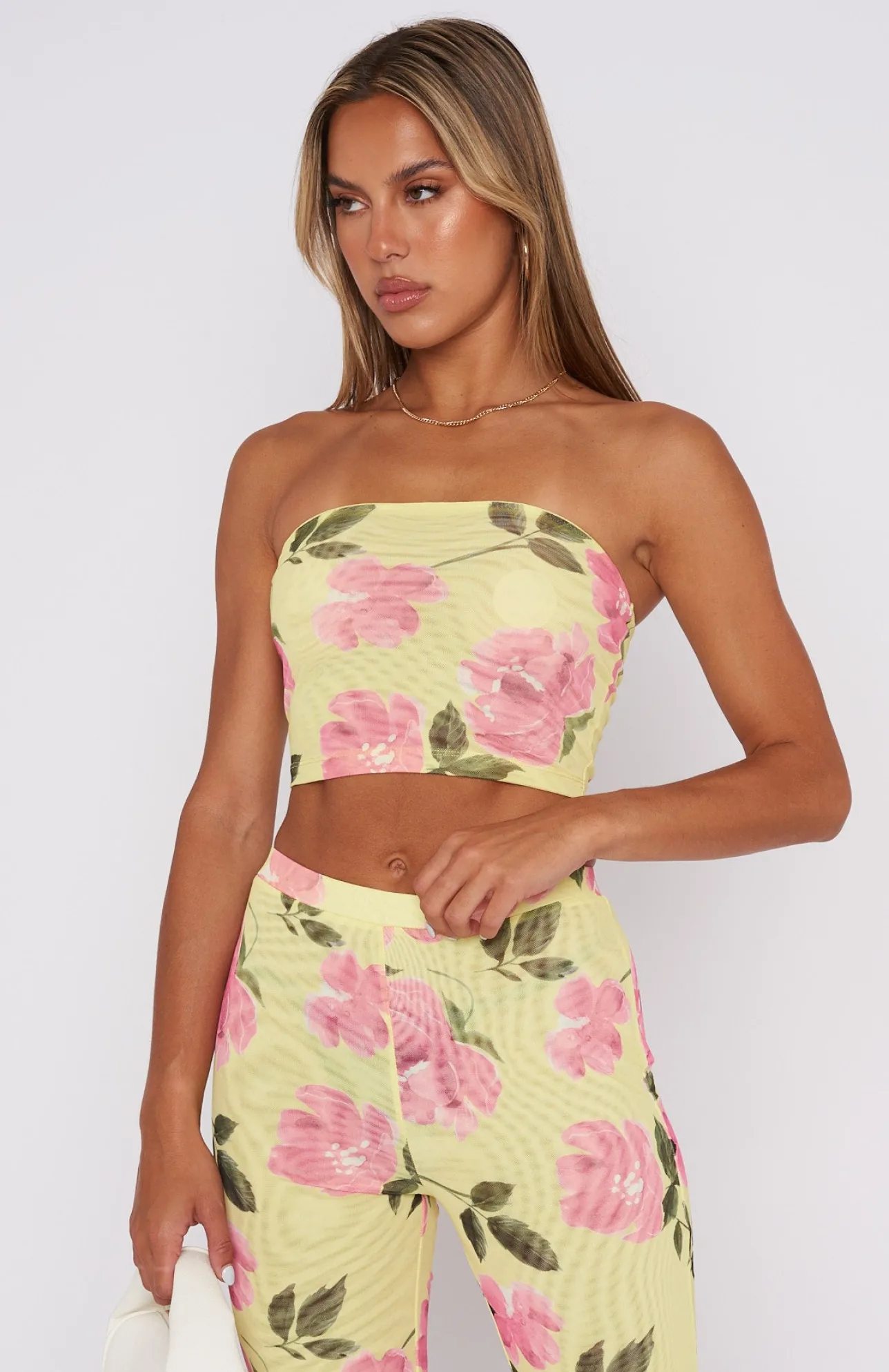 White Fox Boutique Take Notice Strapless Crop Lemon Rose yellow Store