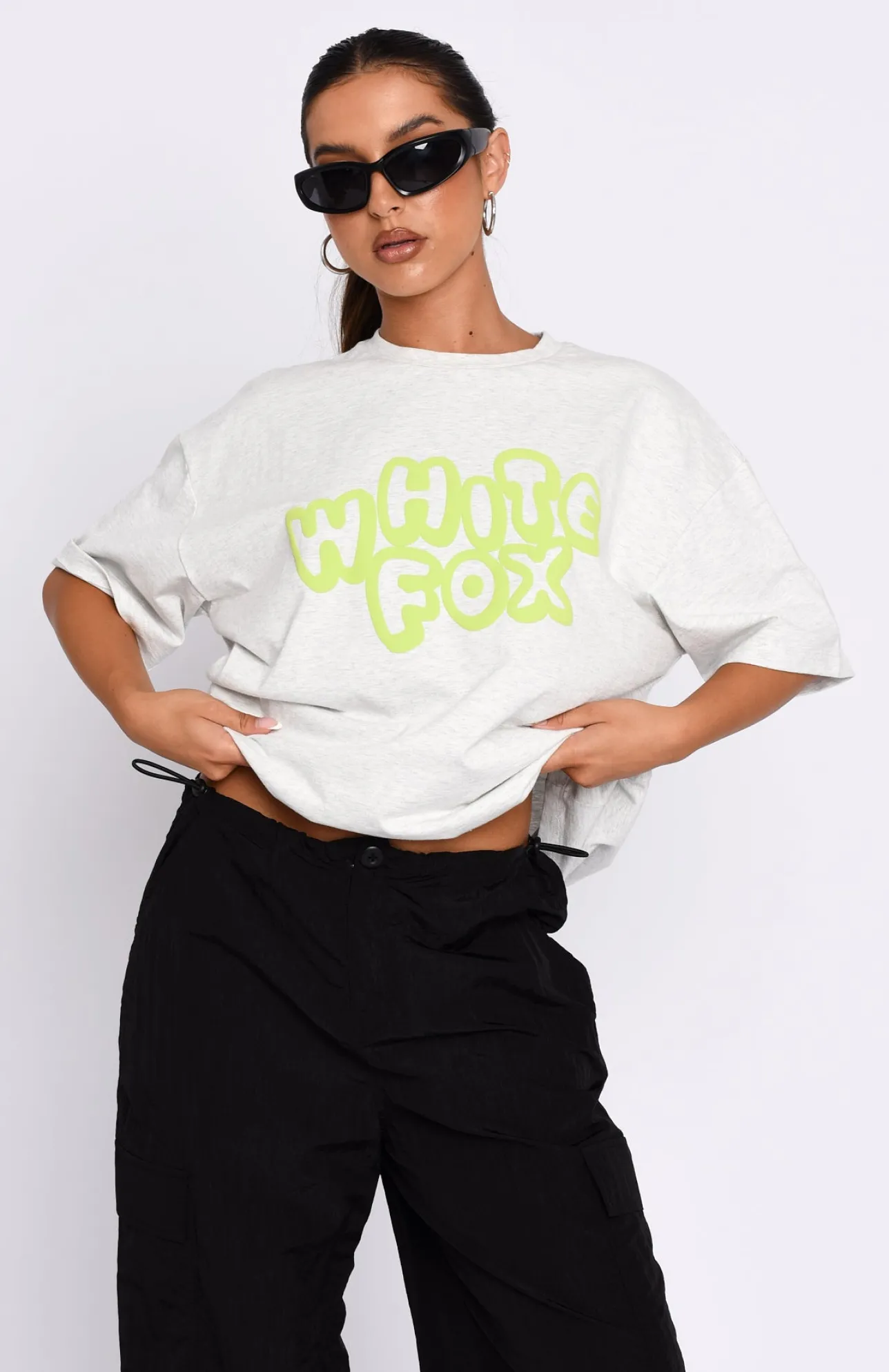 White Fox Boutique Talk It Over Oversized Tee Marle grey Online