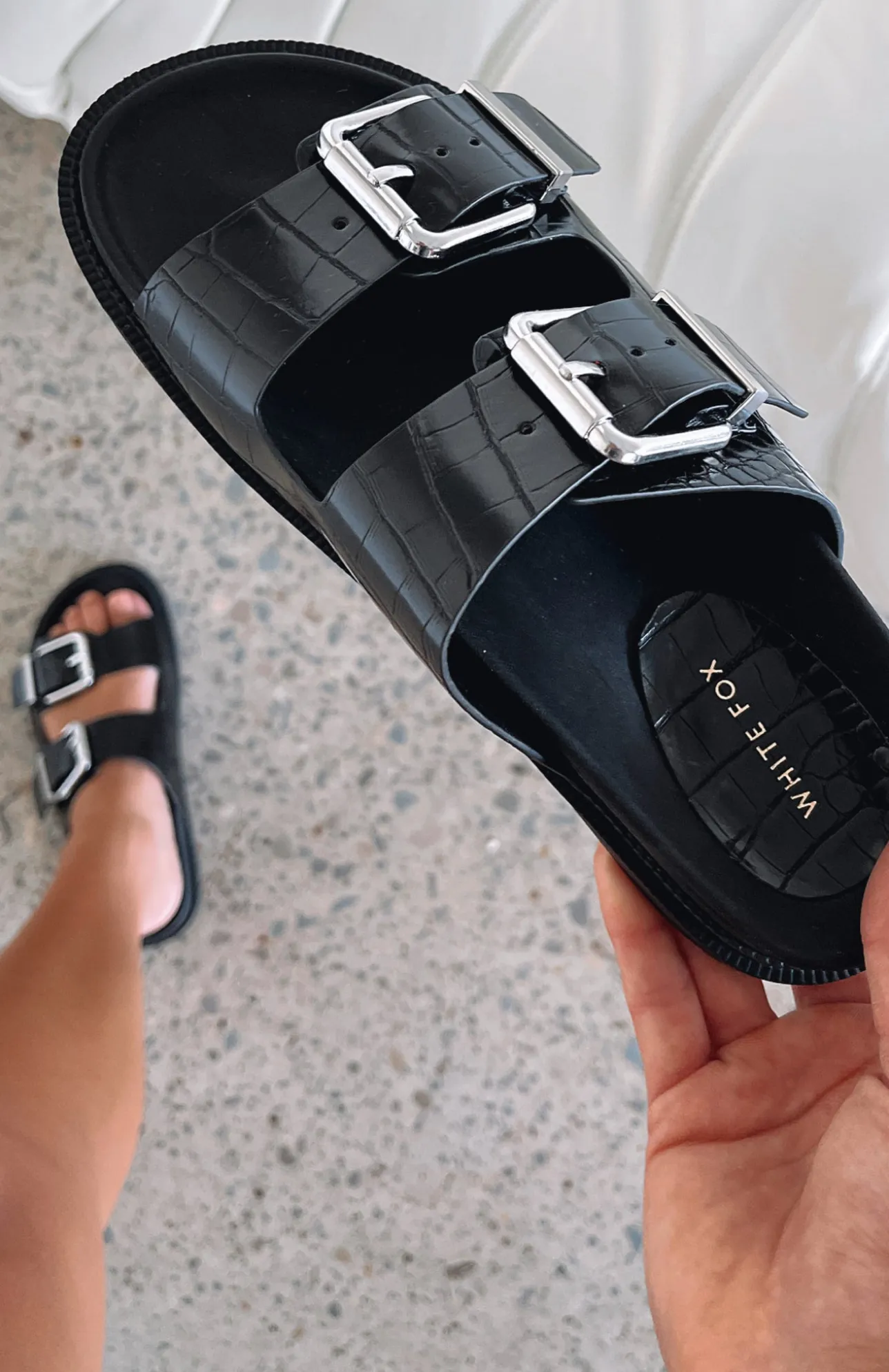 White Fox Boutique Tash Slides Croc black Outlet