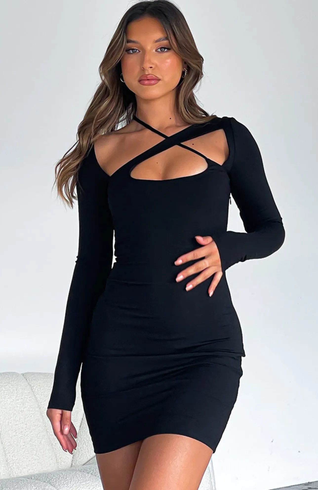 White Fox Boutique Taste Of Summer Long Sleeve Mini Dress black Fashion