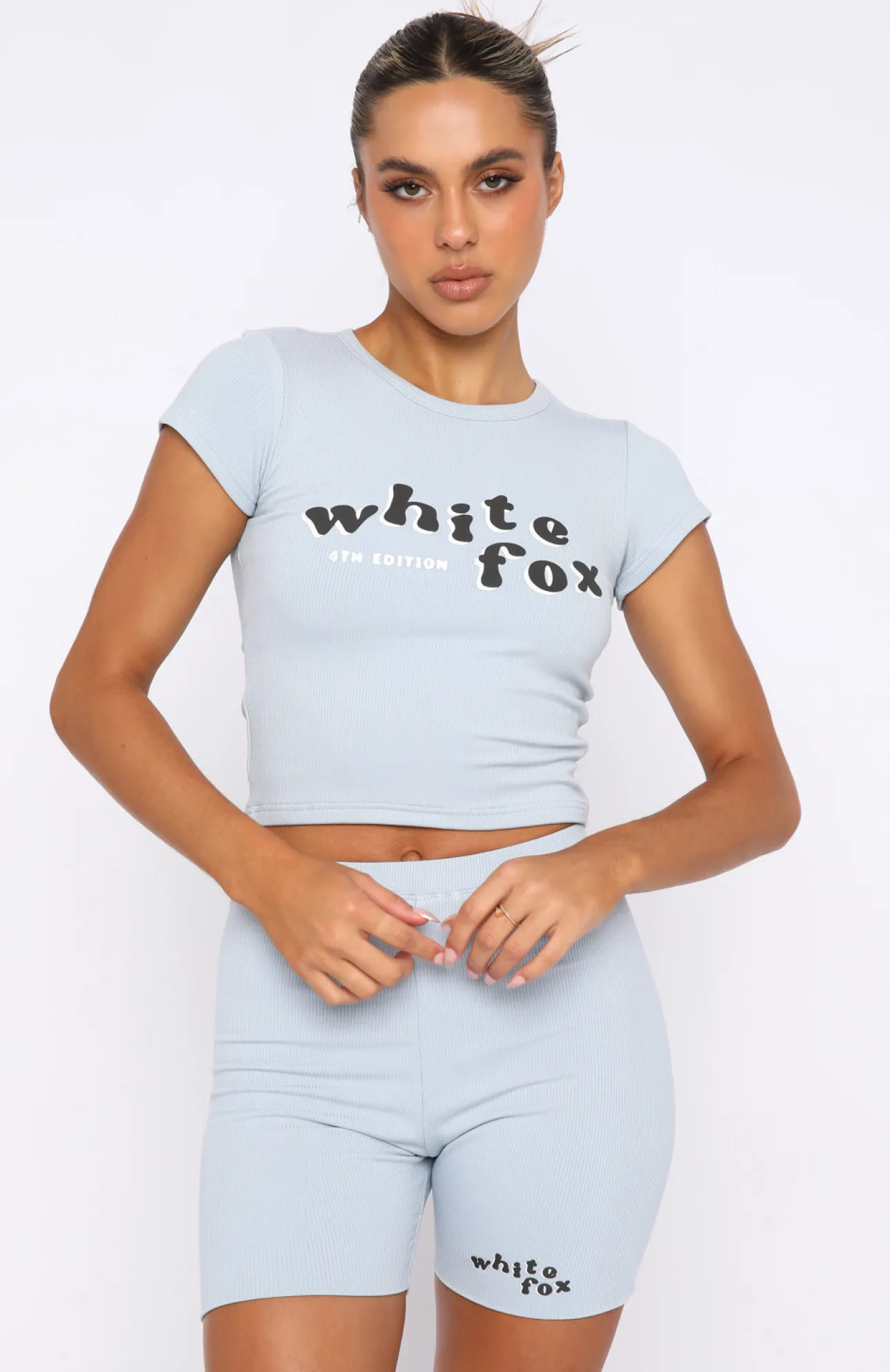 White Fox Boutique 4th Edition Ribbed Baby Tee Blizzard blue Sale