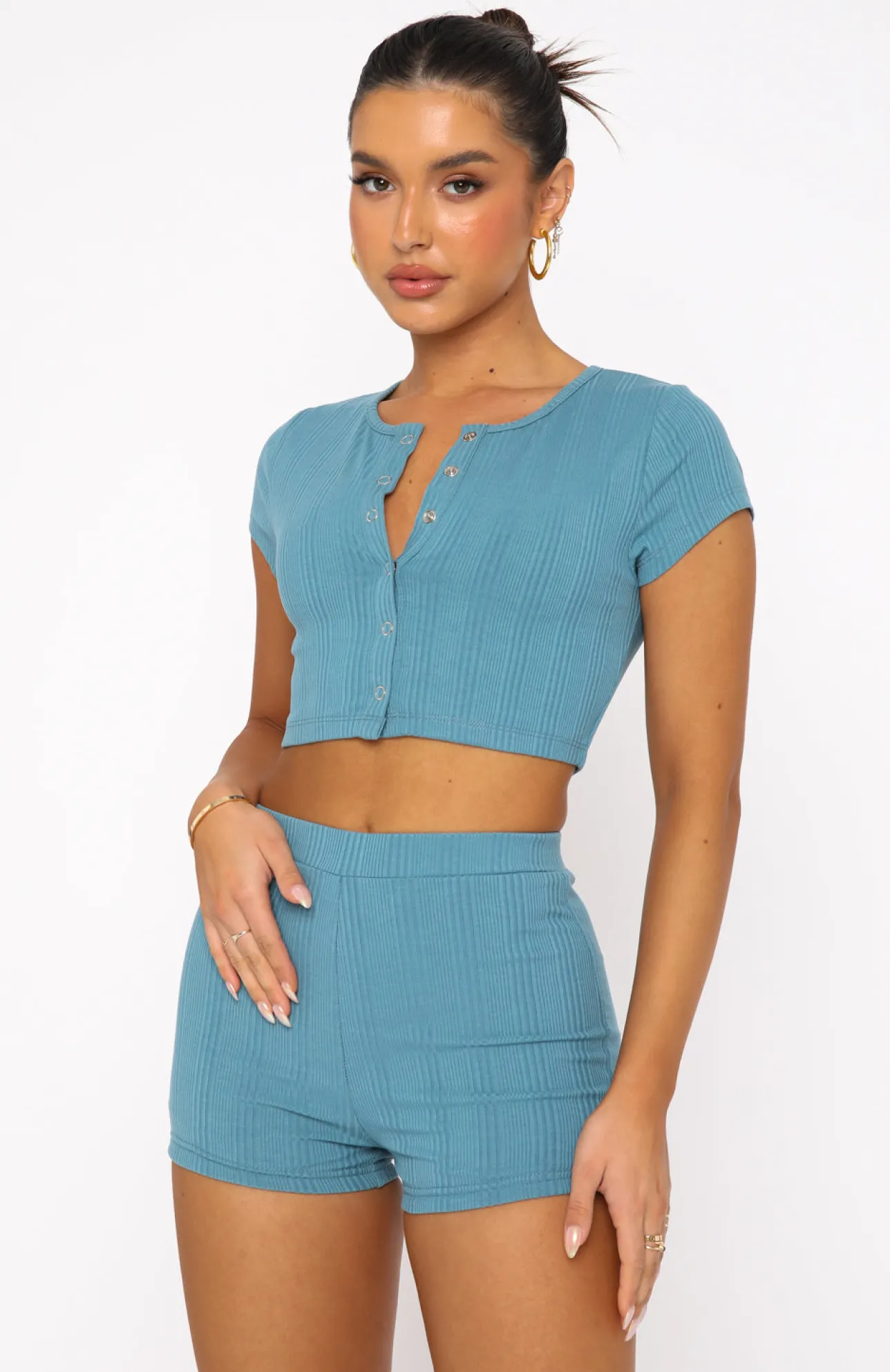 White Fox Boutique That Good Love Ribbed Crop Teal green New