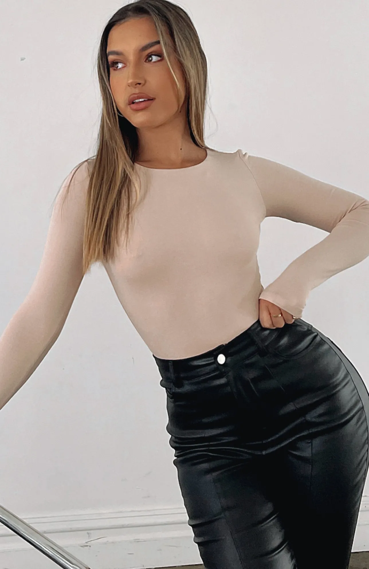 White Fox Boutique The Come Back Long Sleeve Bodysuit Stone nude Online