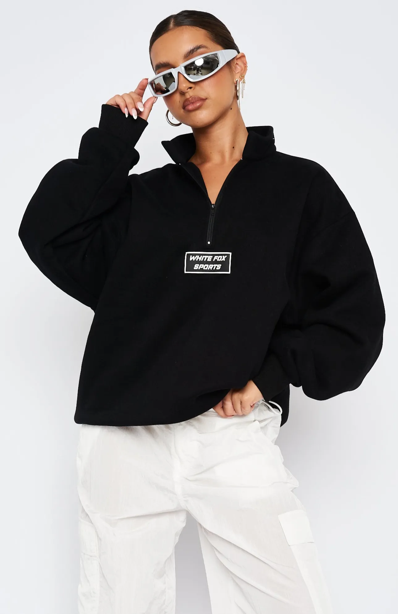 White Fox Boutique The Elite Zip Front Sweater black Cheap