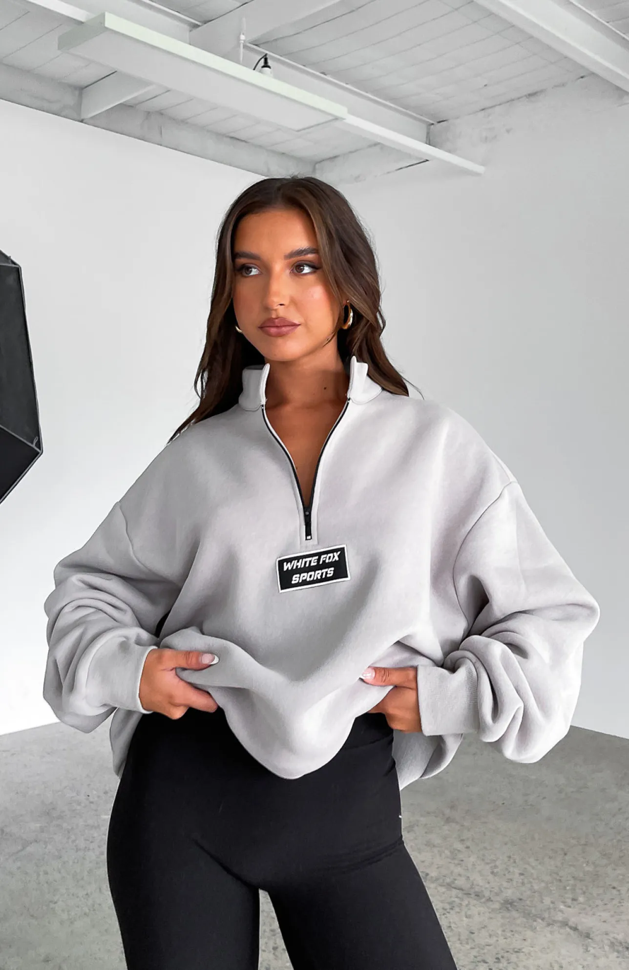 White Fox Boutique The Elite Zip Front Sweater Lunar grey Best