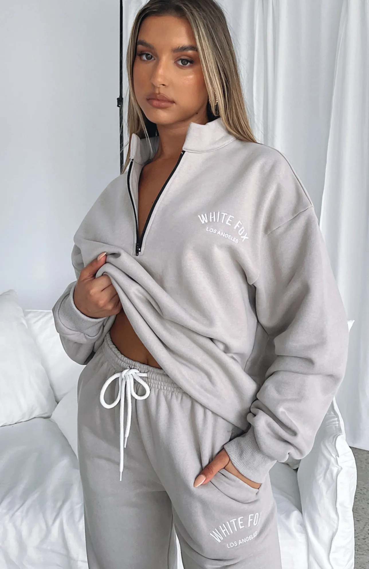 White Fox Boutique The Highest Demand Zip Front Sweater Taupe grey Clearance