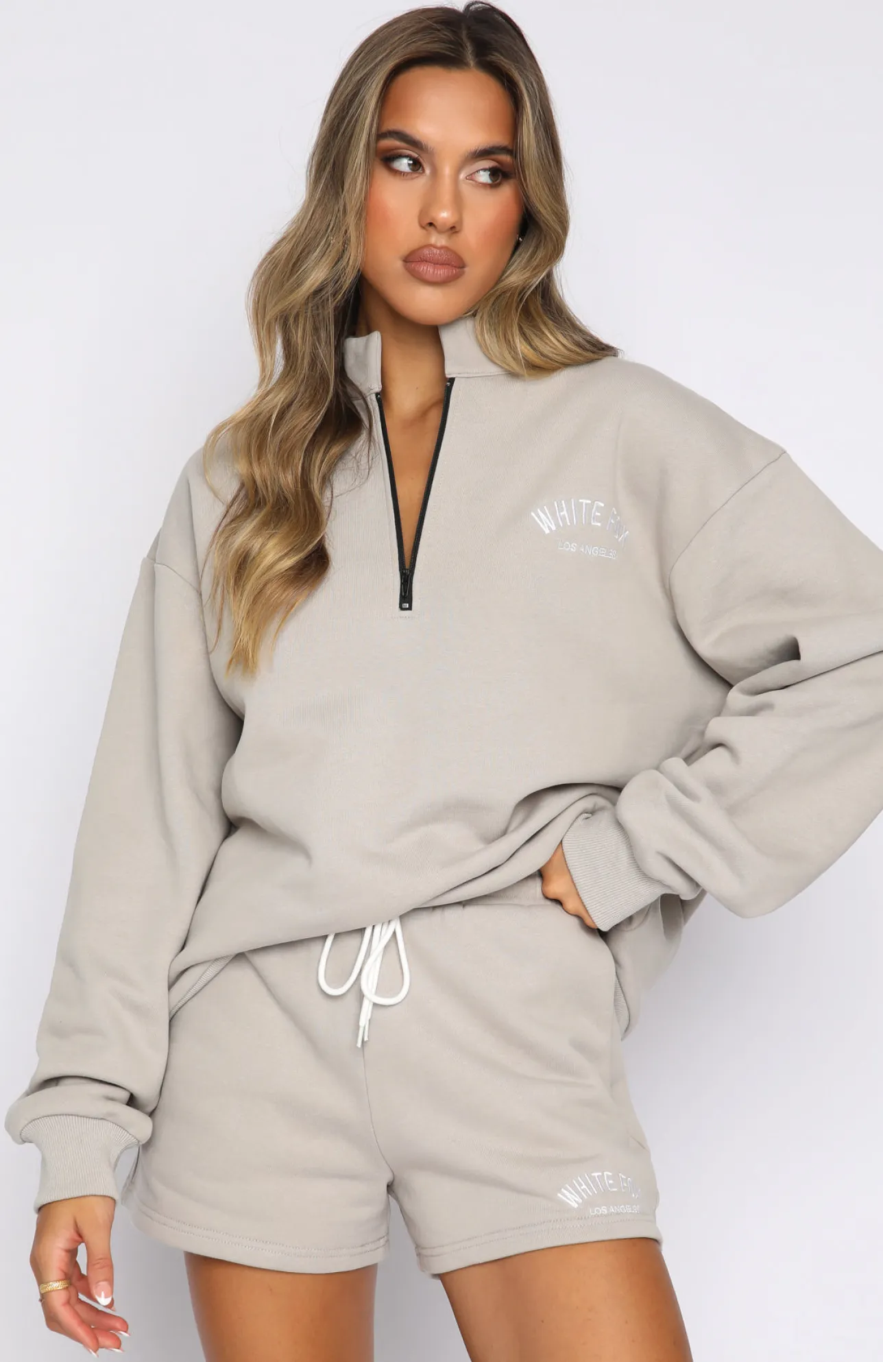 White Fox Boutique The Highest Demand Zip Front Sweater Taupe grey Clearance